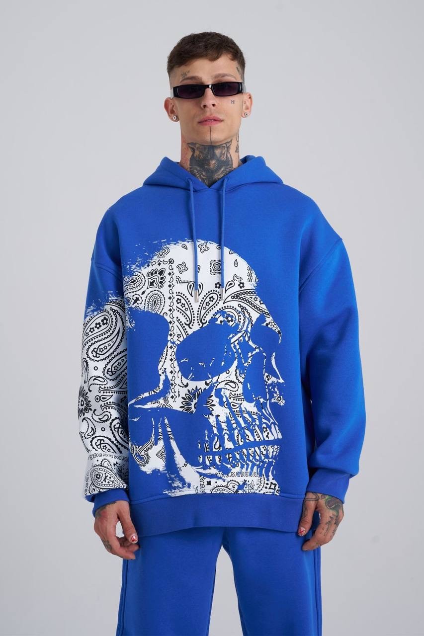 Born Again Skull Şardonlu Hoodie - Saks Mavi