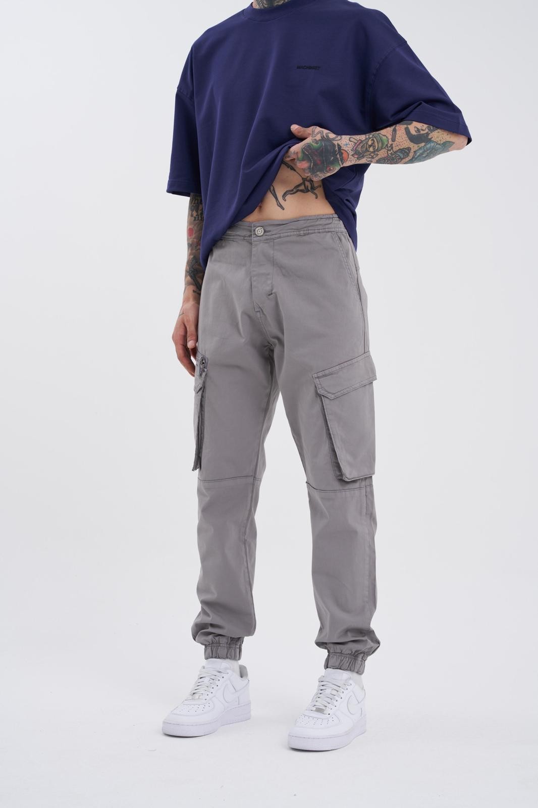 Relaxed Fit Cargo Jogger - Light Gray