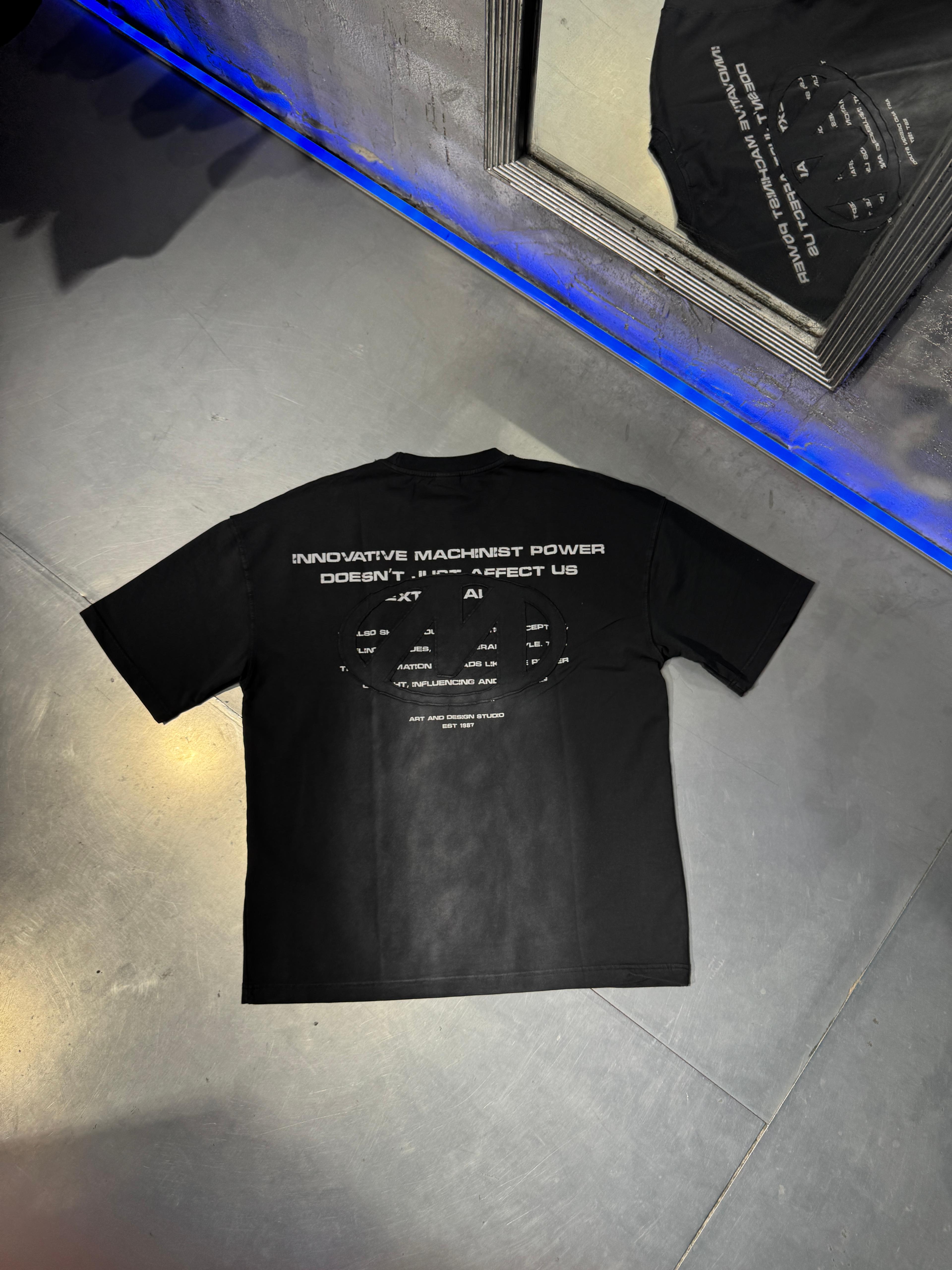 Printed And Patched Acid Wash Oversize T-Shirt