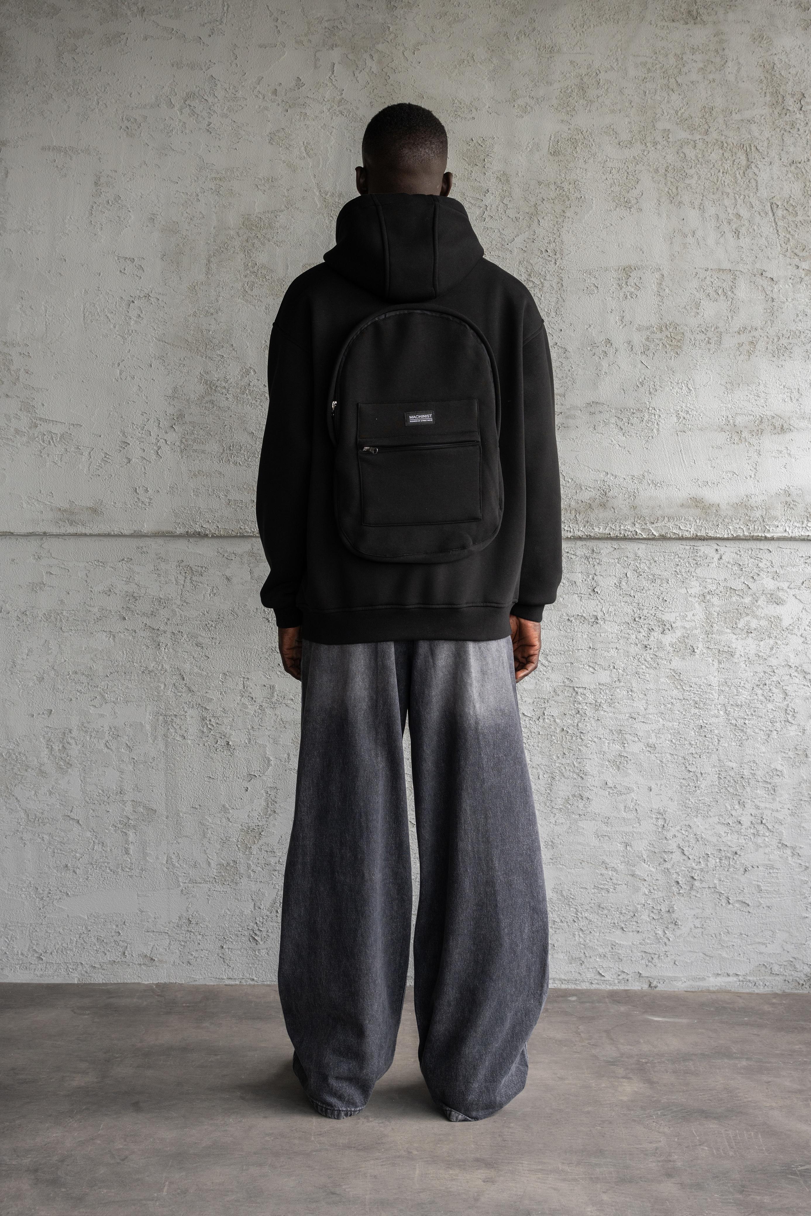 Oversize Basic Zİp Hoodie Sırt Çantalı Şardonlu