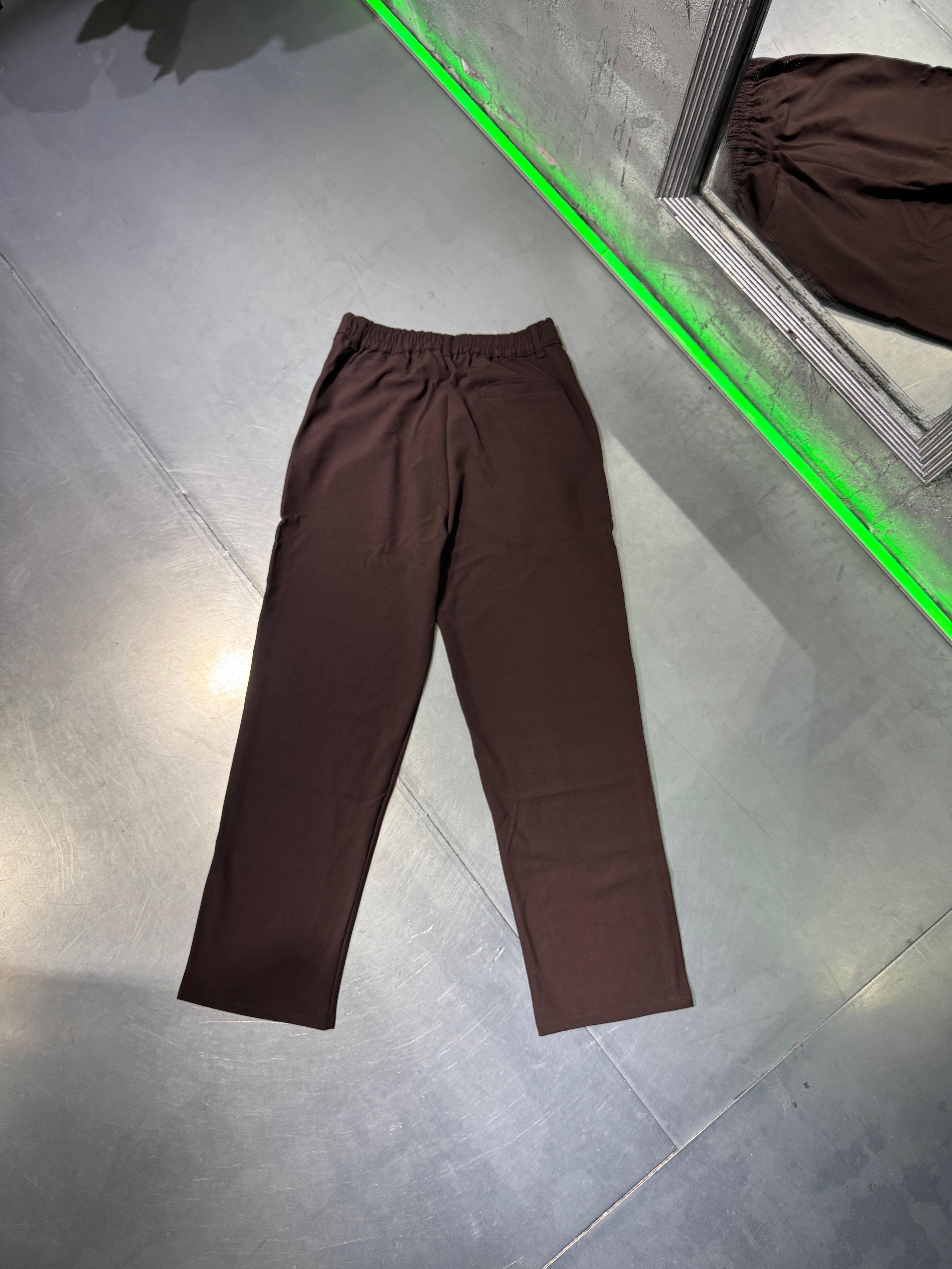 Basic Loose Fit Kumaş Pantolon - Kahverengi