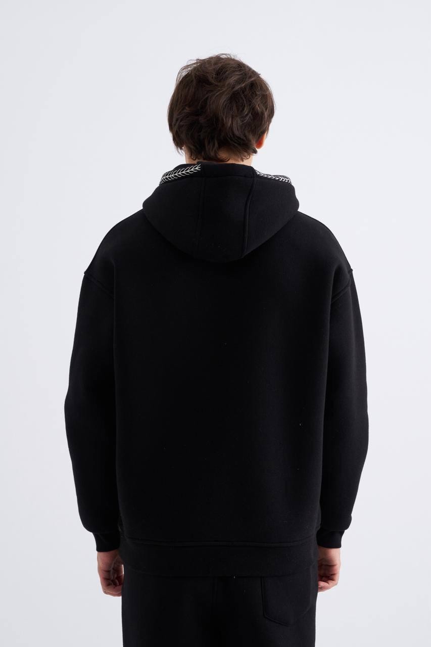 Nakış Detaylı Basic Şardonlu Hoodie