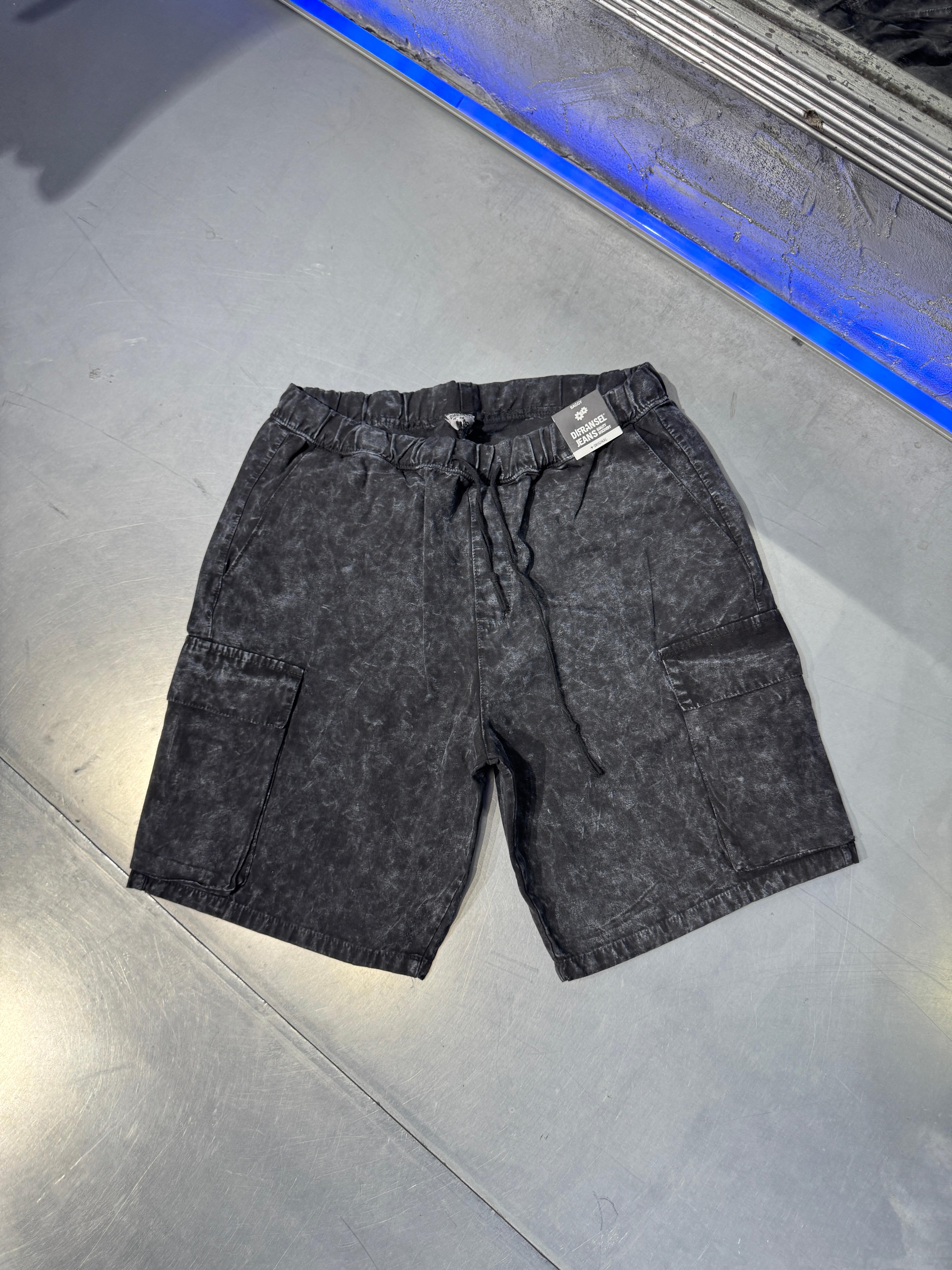 Relaxed Fit Acid Wash Kargo Şort
