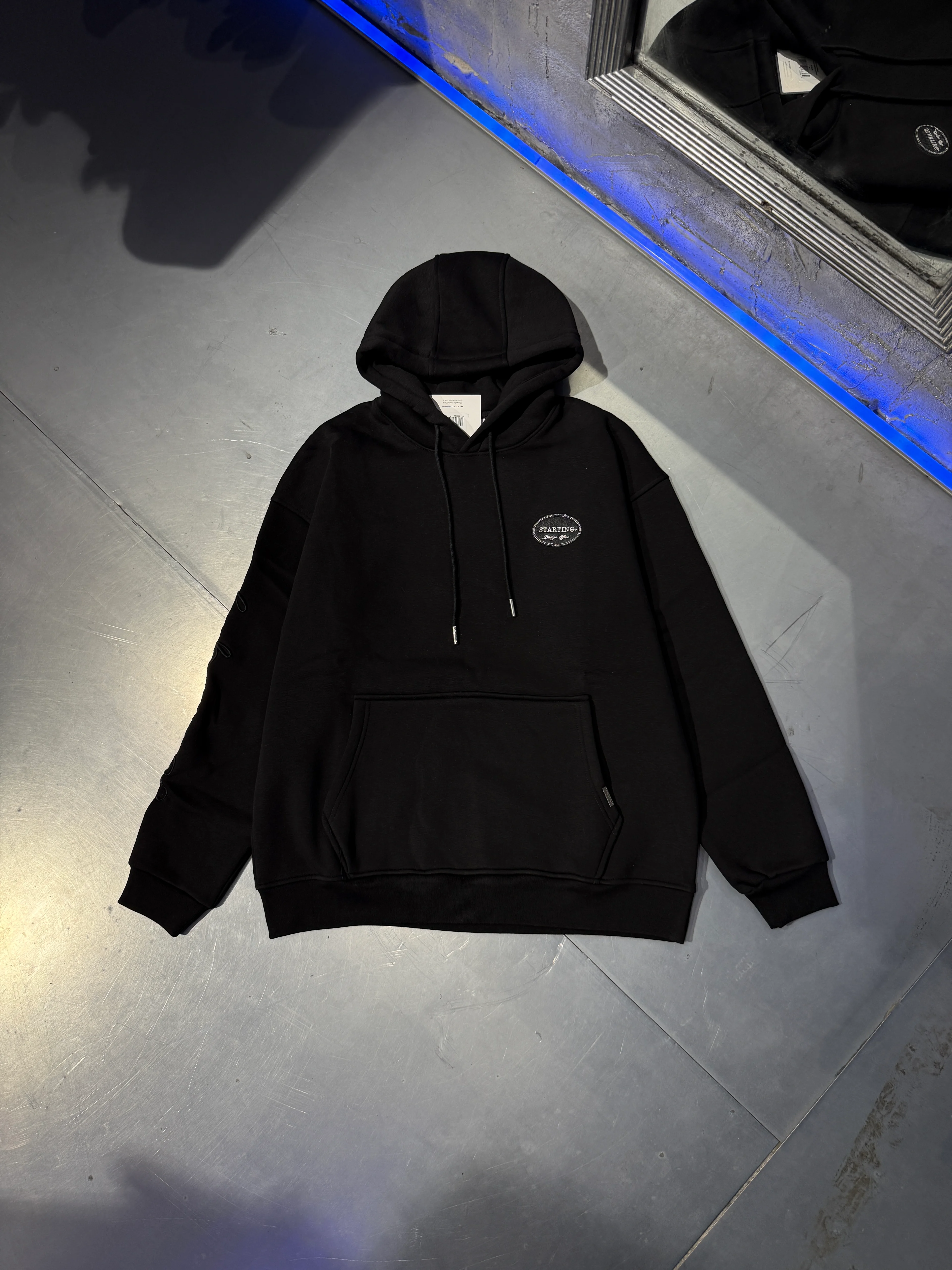 Handwriting Embroidered Hoodie Şardonlu - Siyah