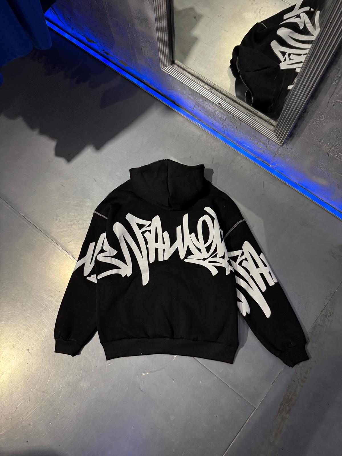 Graffiti Desenli Oversize Full Zip