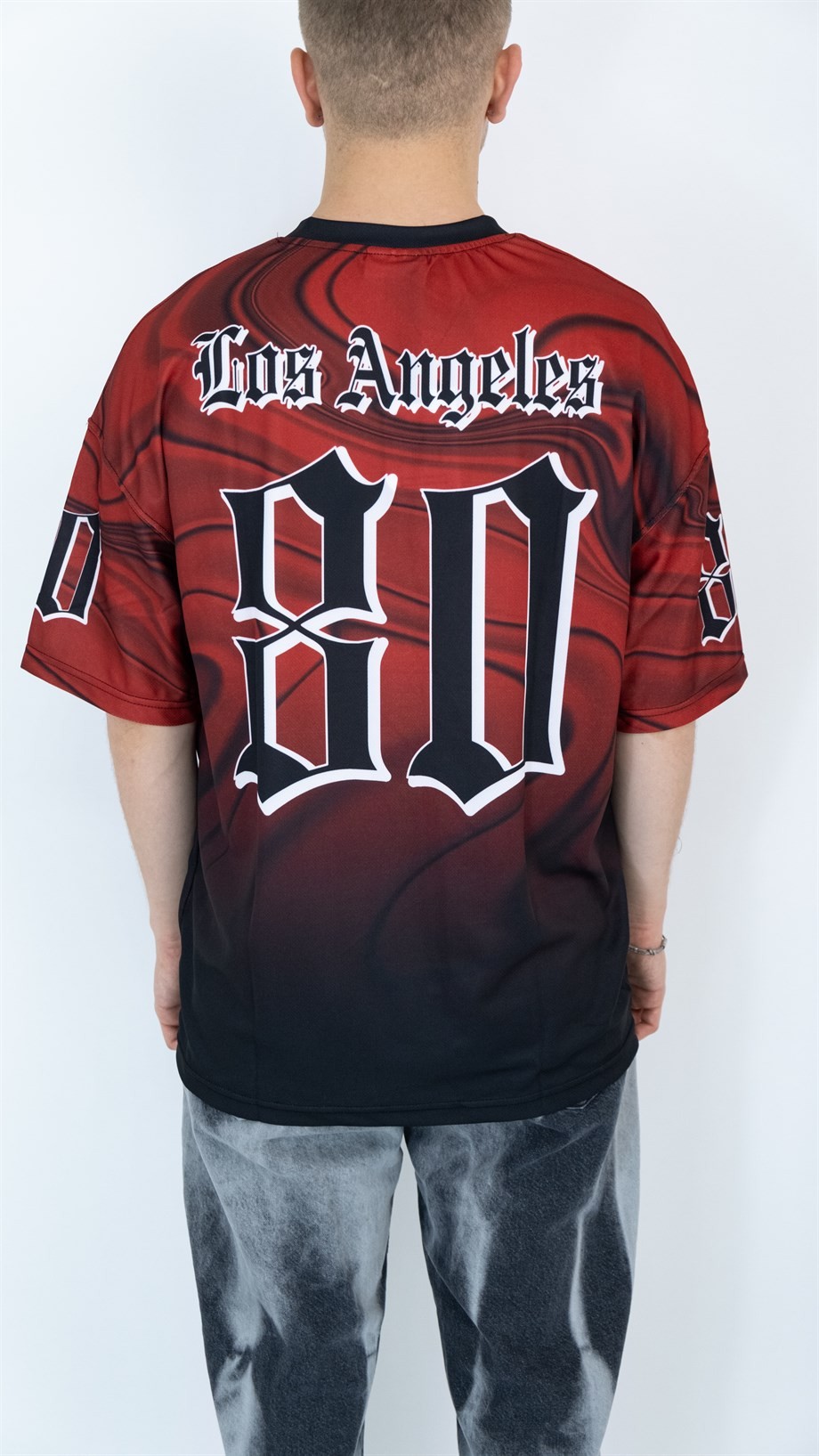 Oversize Old School Los Angeles 80 Jersey - KIRMIZI