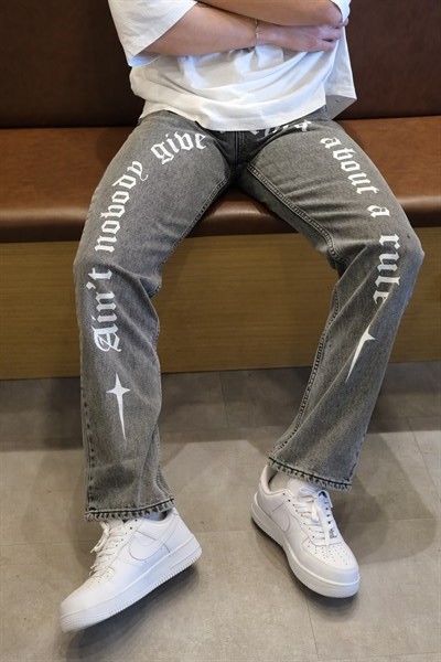 Street Printed Pants Lose Fit - Gri