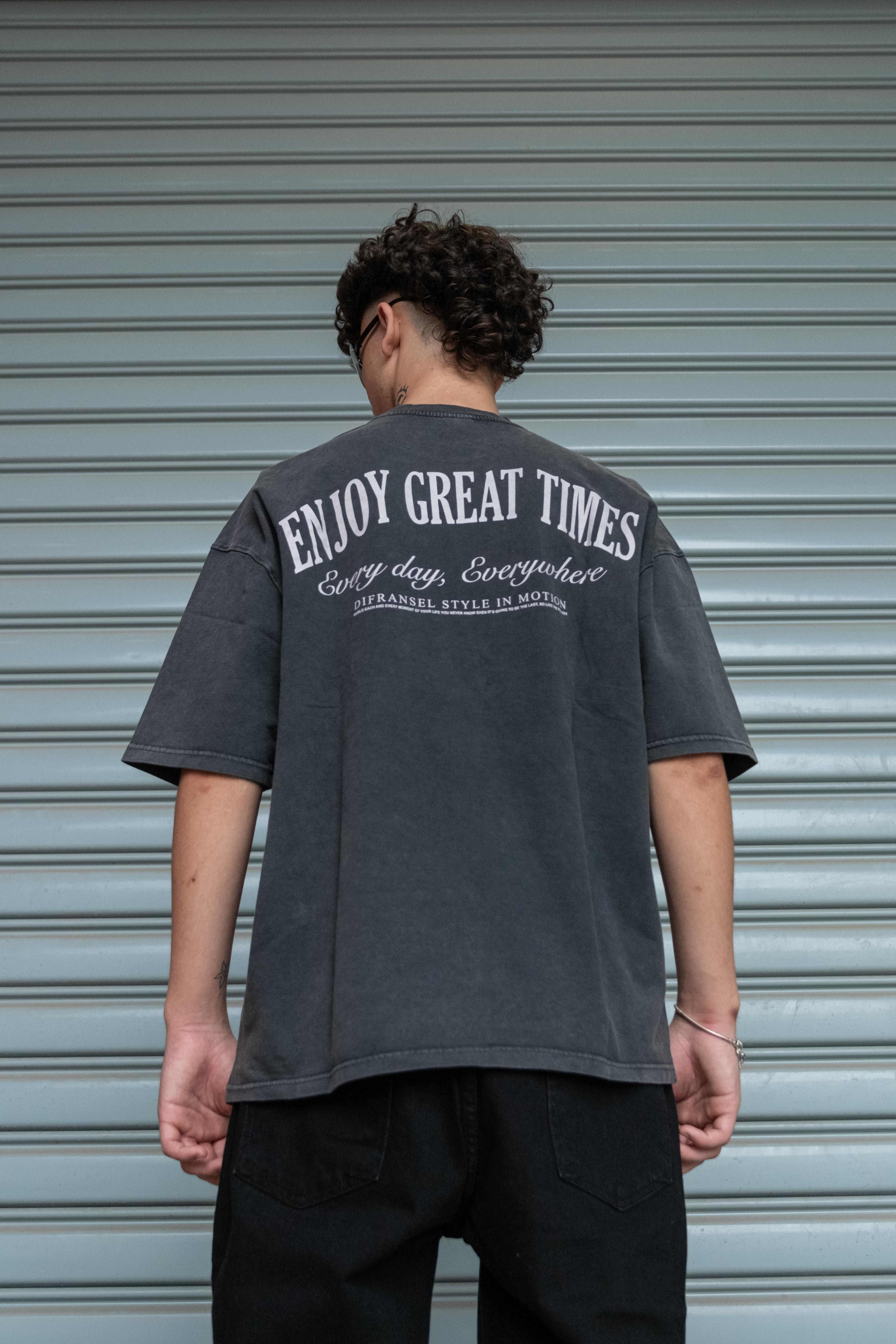 Enjoy Great Times Oversize T-Shirt - Siyah