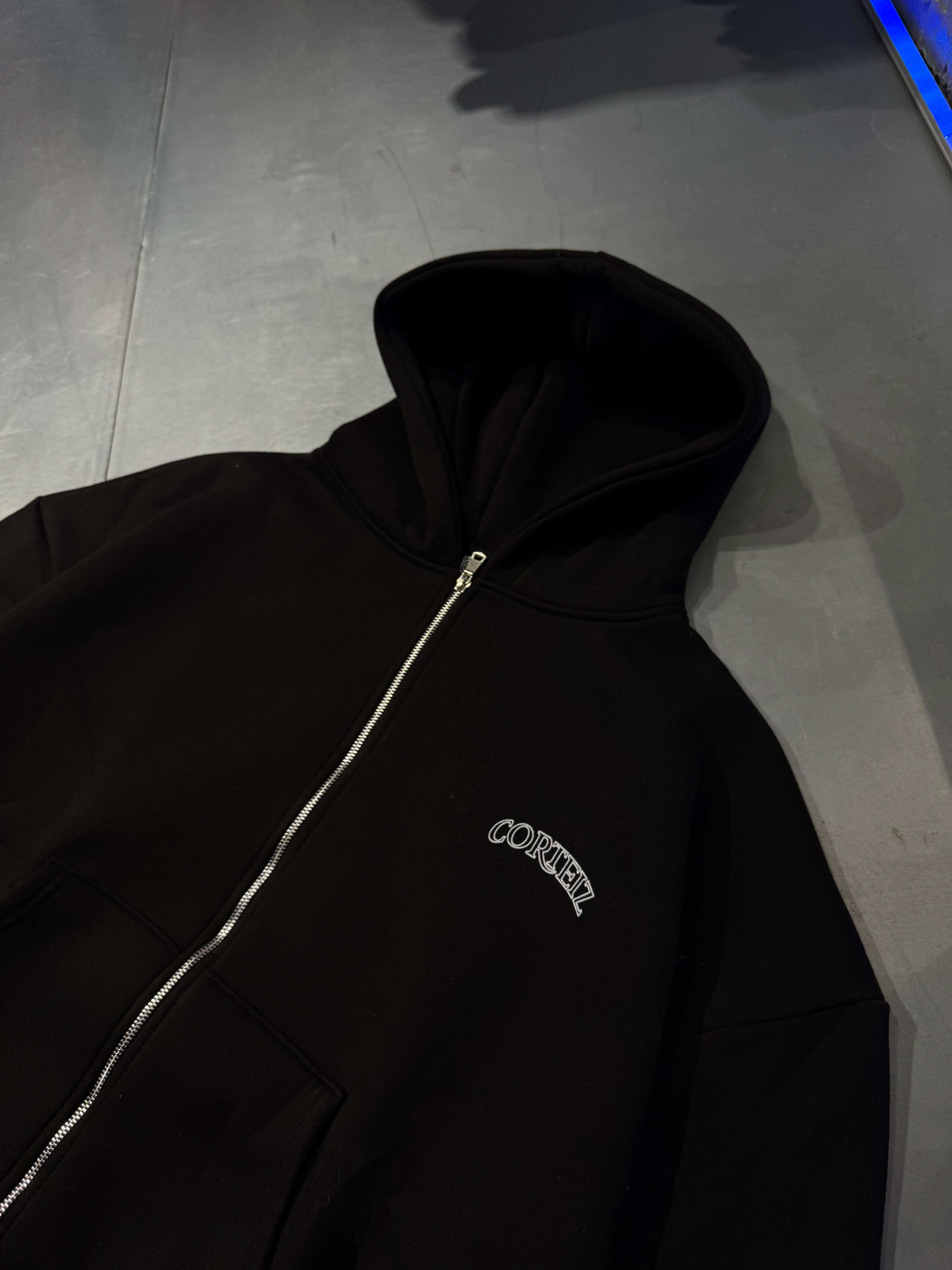 Oversize Corteiz Zip Hoodie Şardonlu - Siyah