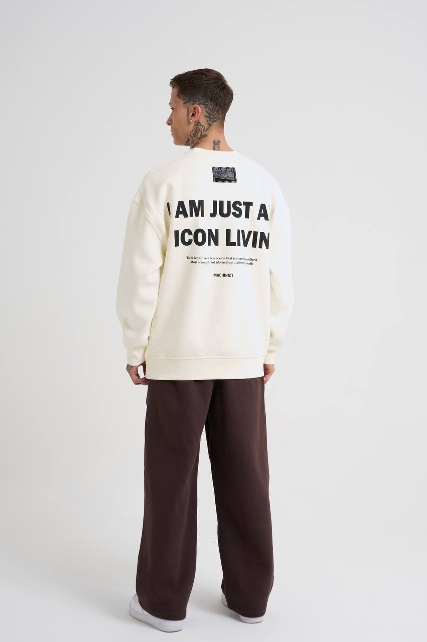 l'AM JUST AN. ICON LIVIN ŞARDONLU SWEATSHİRT - Ekru