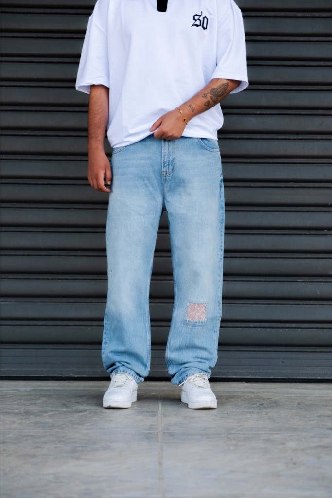 Minimal Detaylı Loose Fit Jeans - Blue