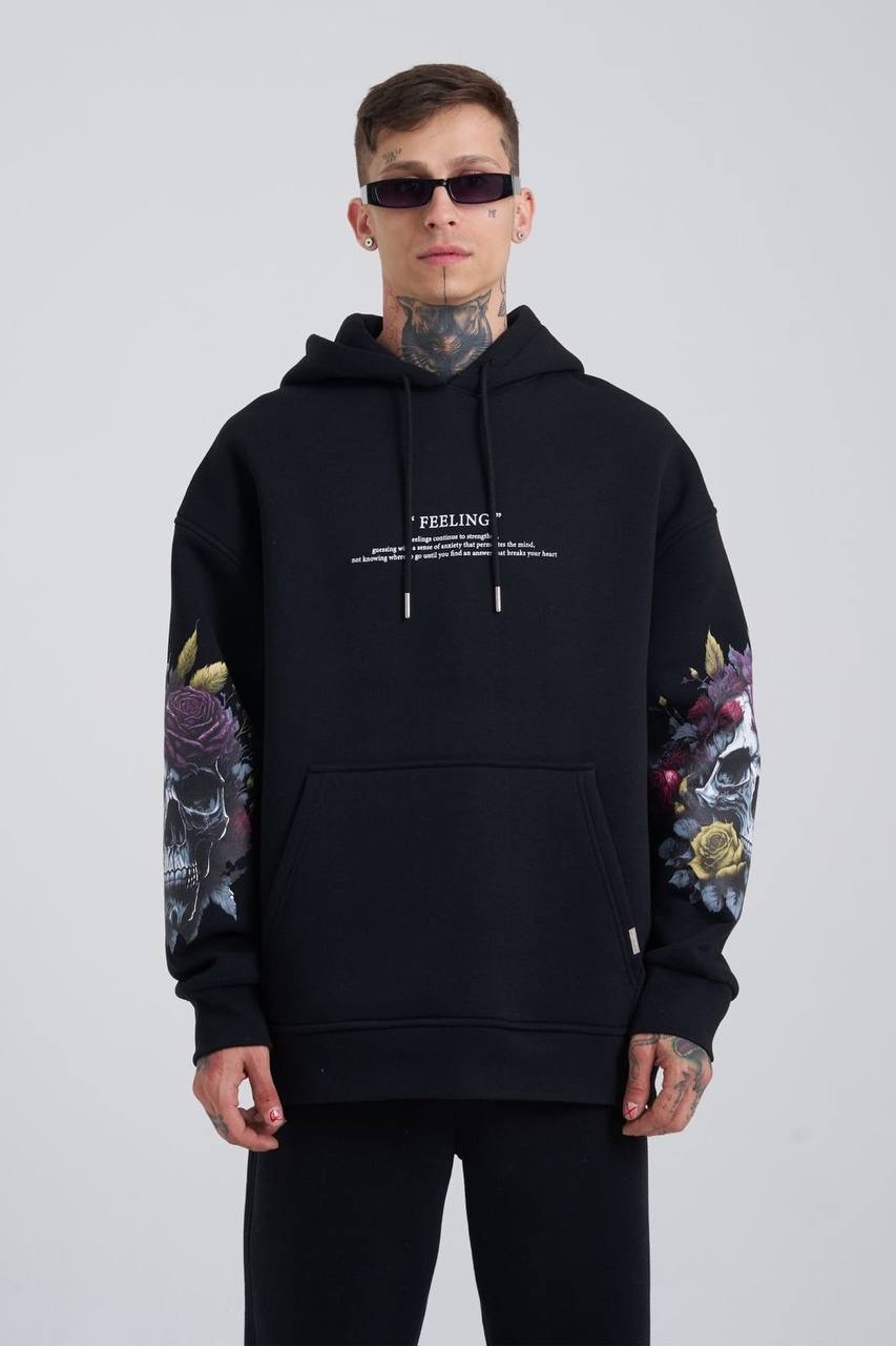 Feeling Skull Şardonlu Hoodie - Siyah