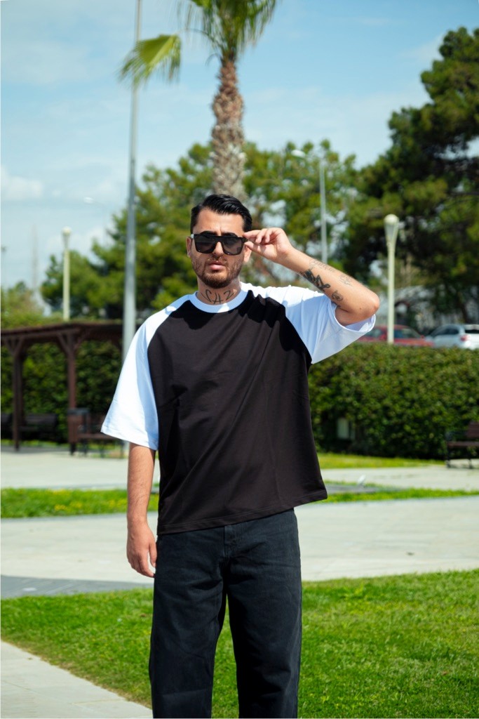 Basic Parçalı Desen Boxy Kalıp T-Shirt