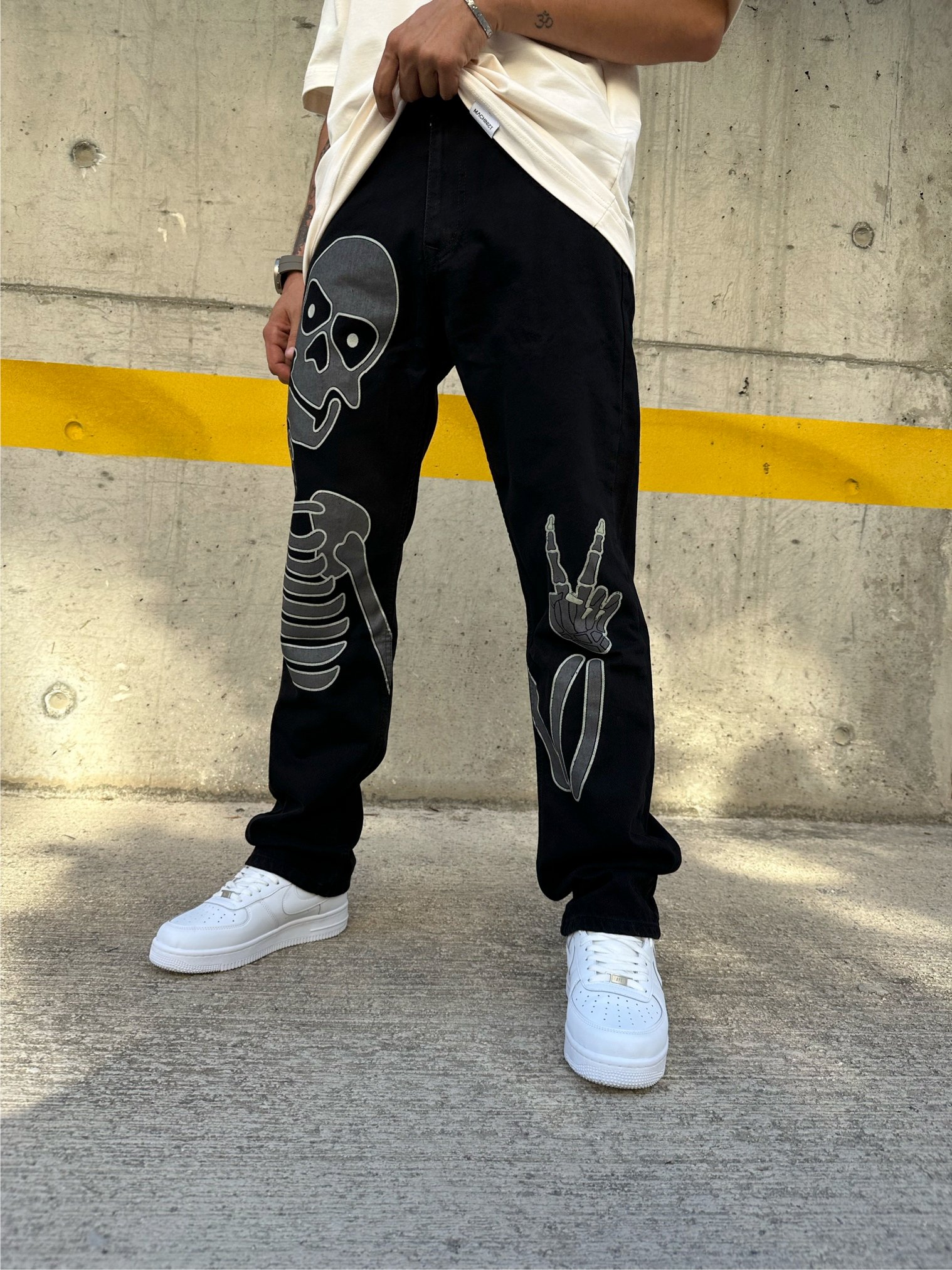 Skeleton Printed Loose Fit Pantolon