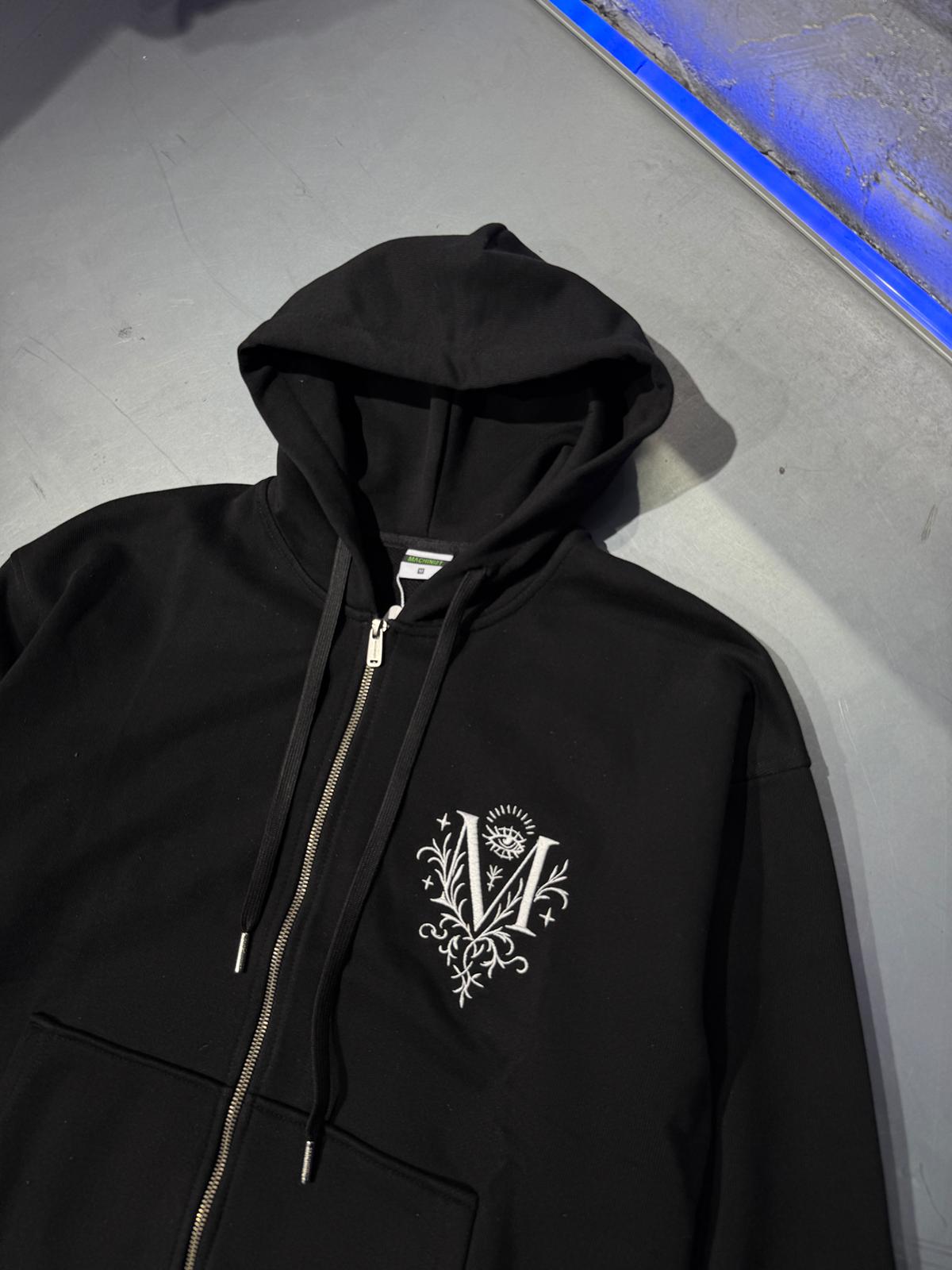 Minimal Nakış Baskılı Zip Hoodie 
