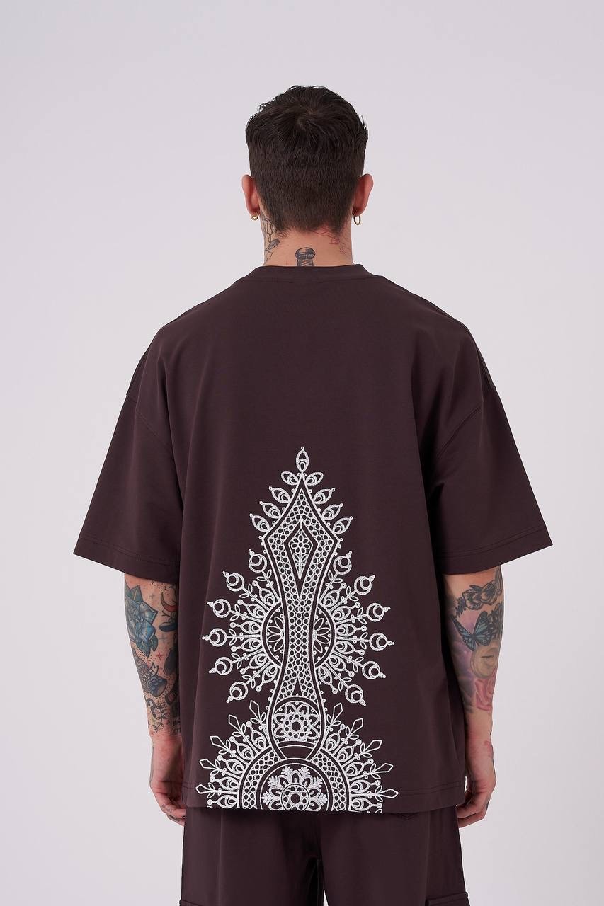 Ethnic Nakışlı Oversize T-Shirt