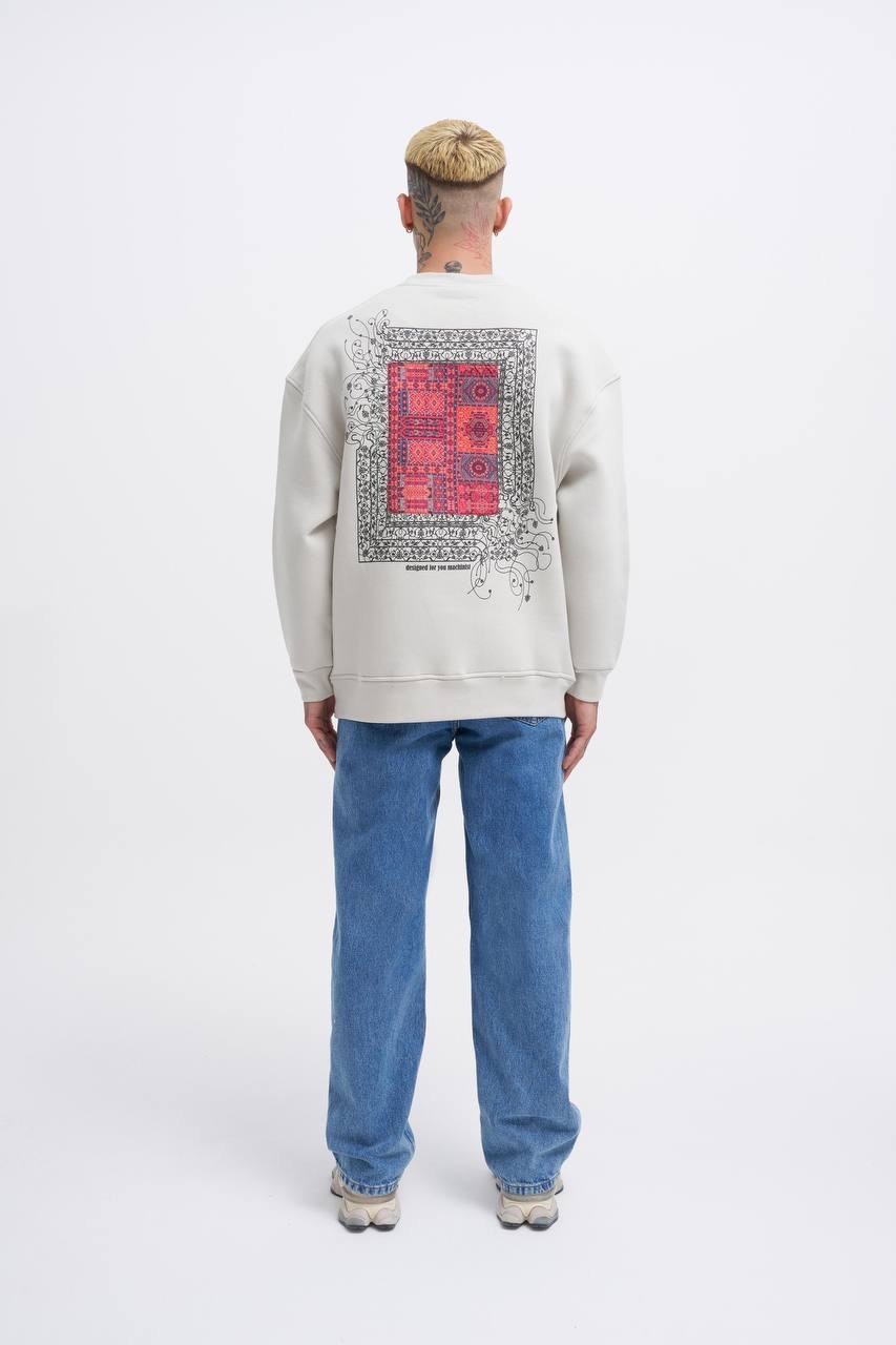 Oversize Kilim Desenli Şardonlu Sweatshirt