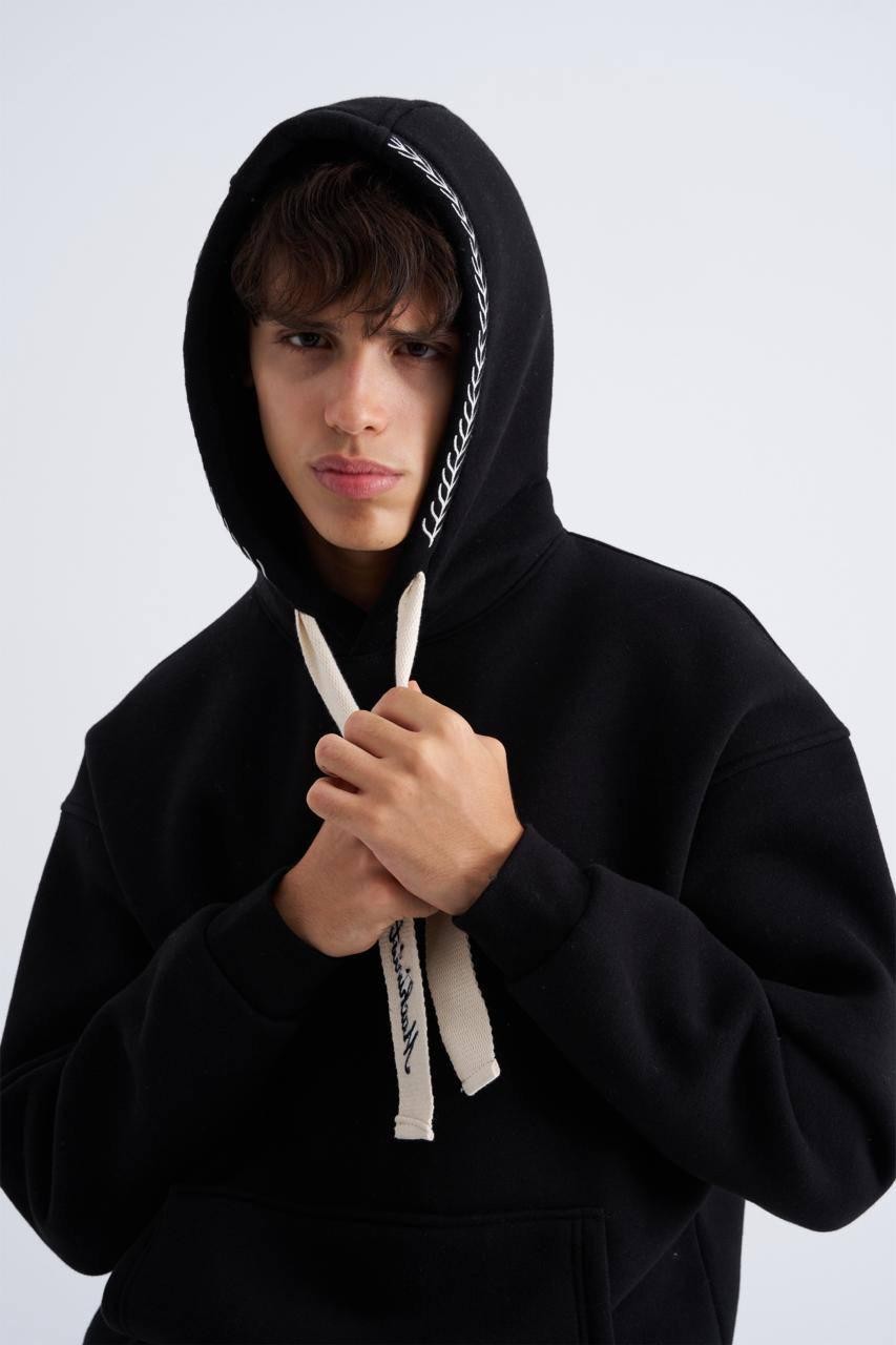 Nakış Detaylı Basic Şardonlu Hoodie