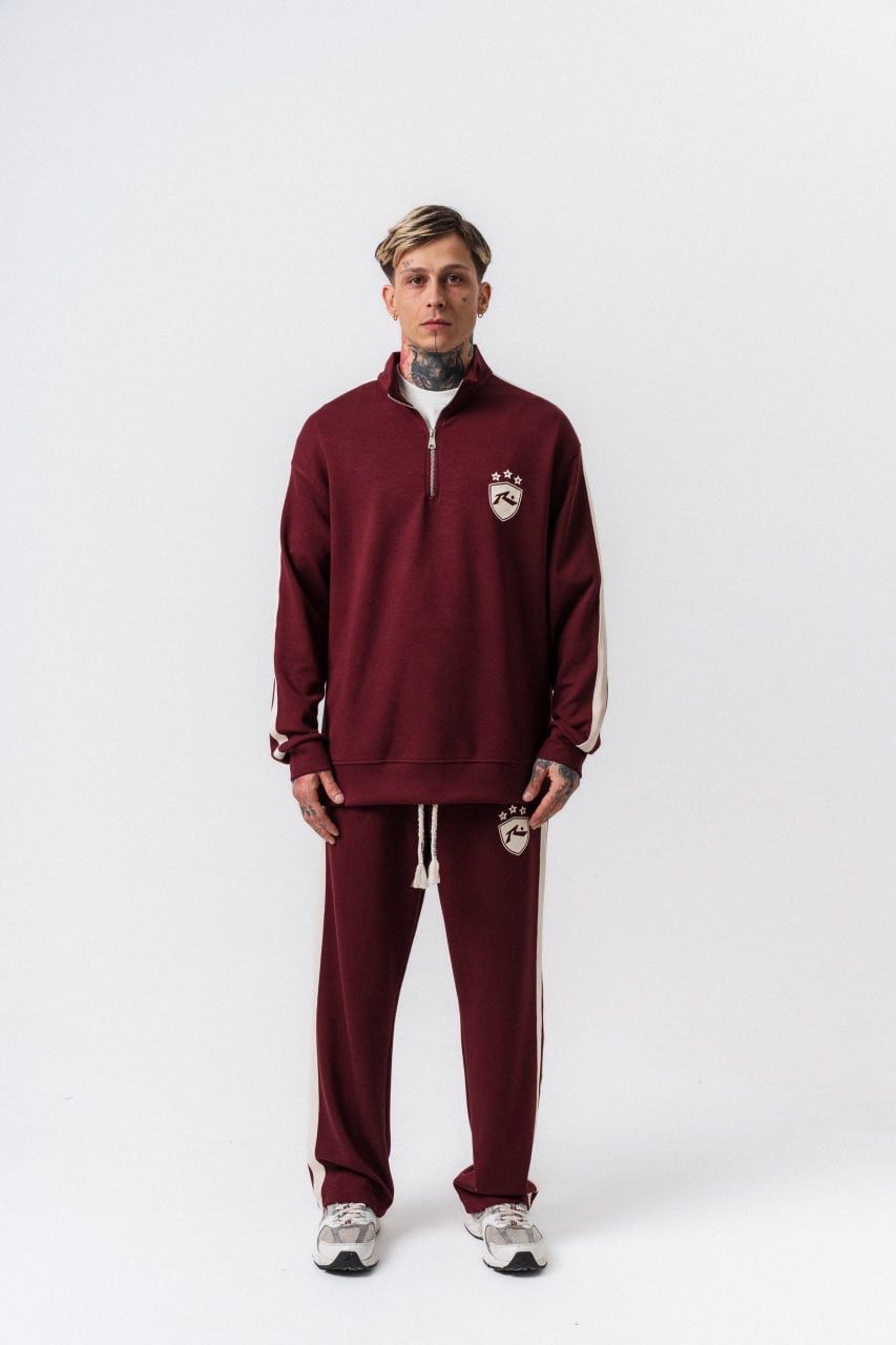 Striped Modal Baggy Eşofman Takımı - Vişne