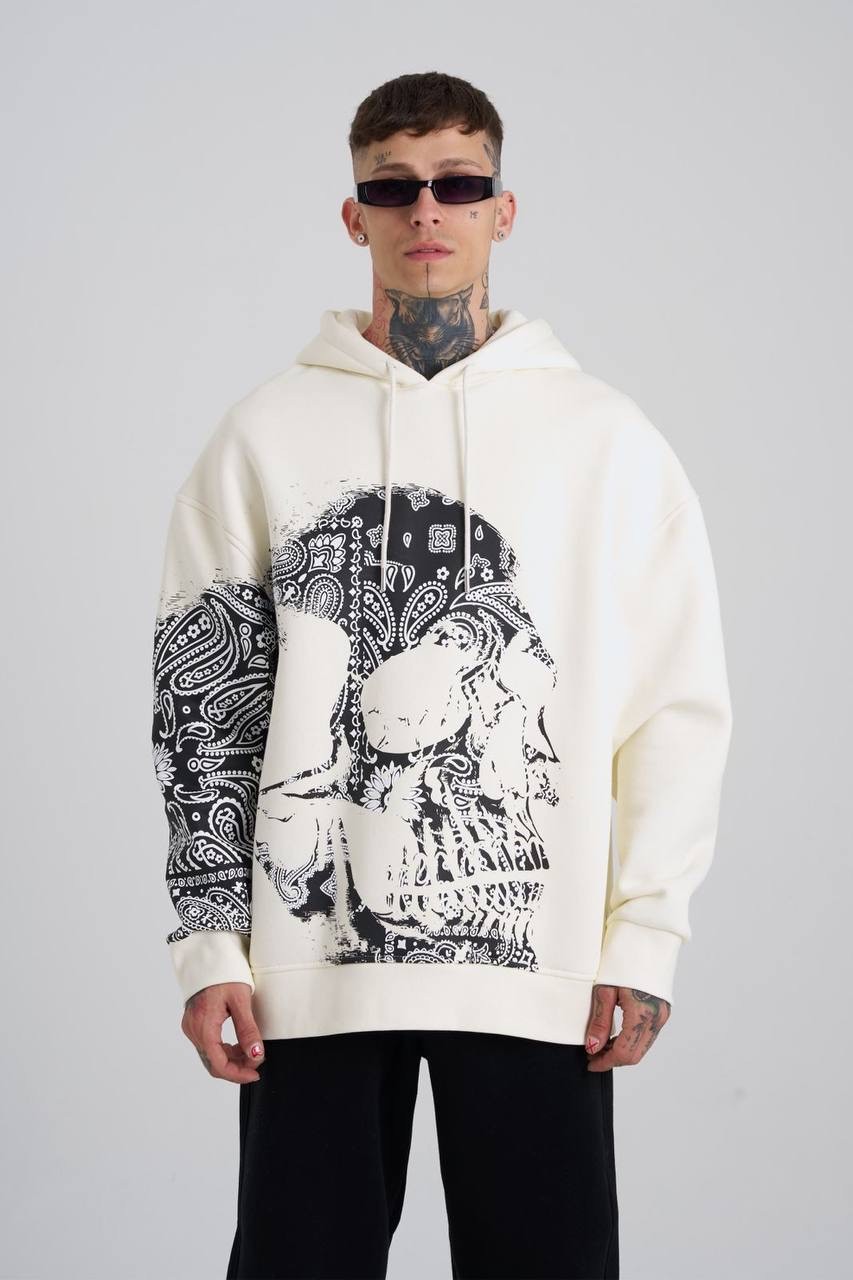 Born Again Skull Şardonlu Hoodie - Ekru