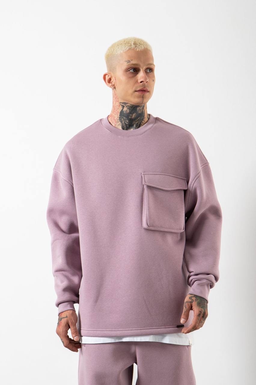 Oversize Cep Detaylı Şardonlu Sweatshirt - Kirli Pembe