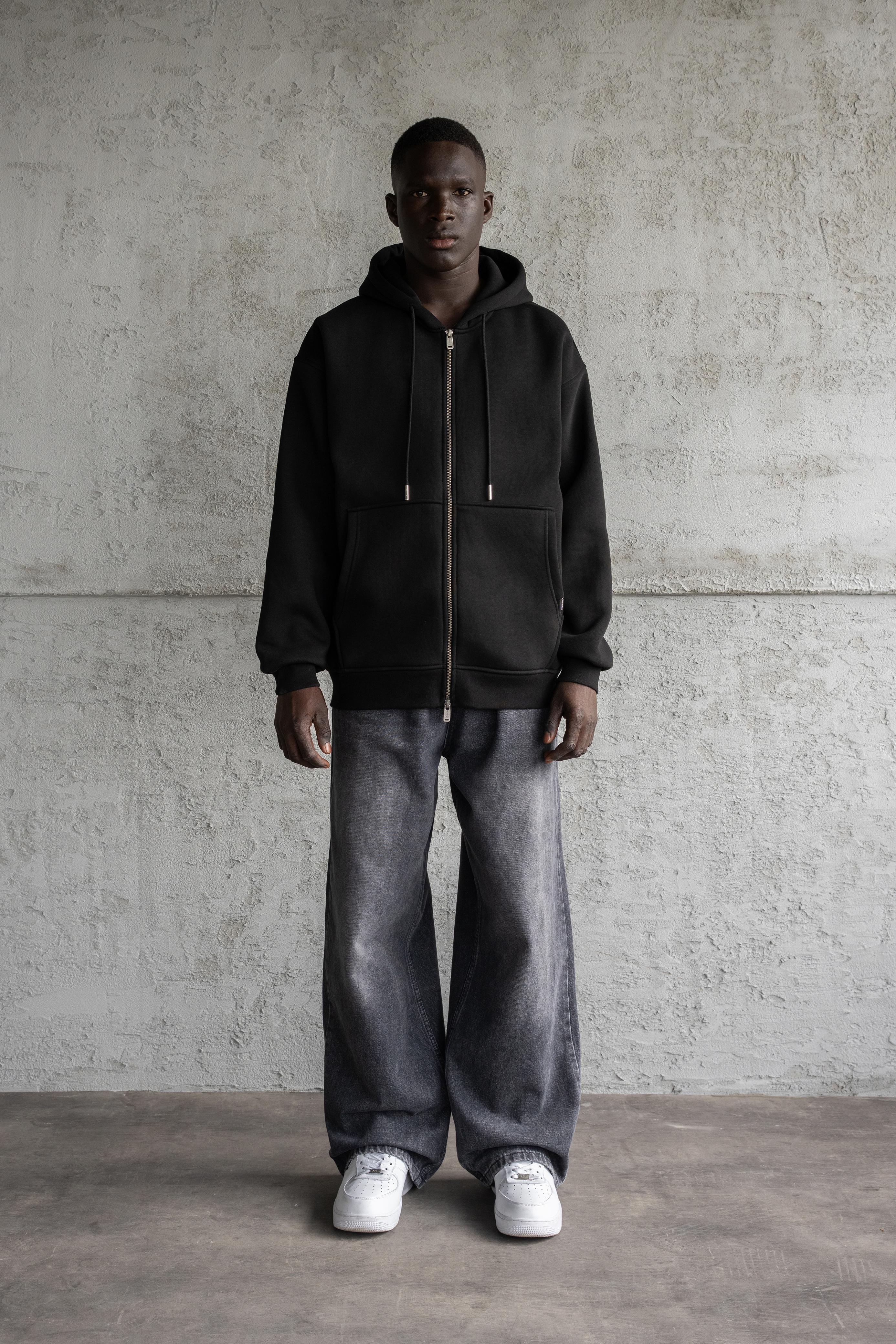 Oversize Basic Zİp Hoodie Sırt Çantalı Şardonlu