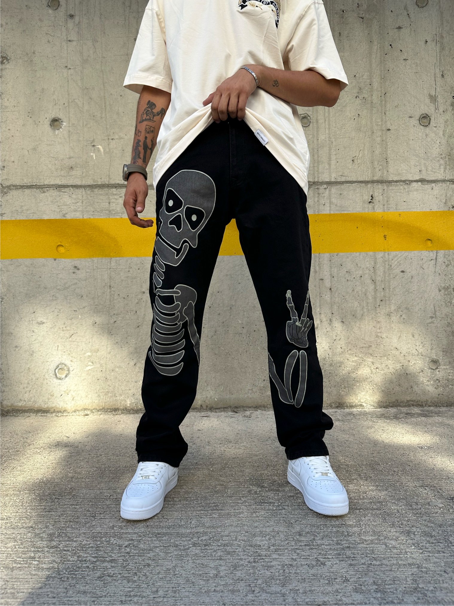 Skeleton Printed Loose Fit Pantolon