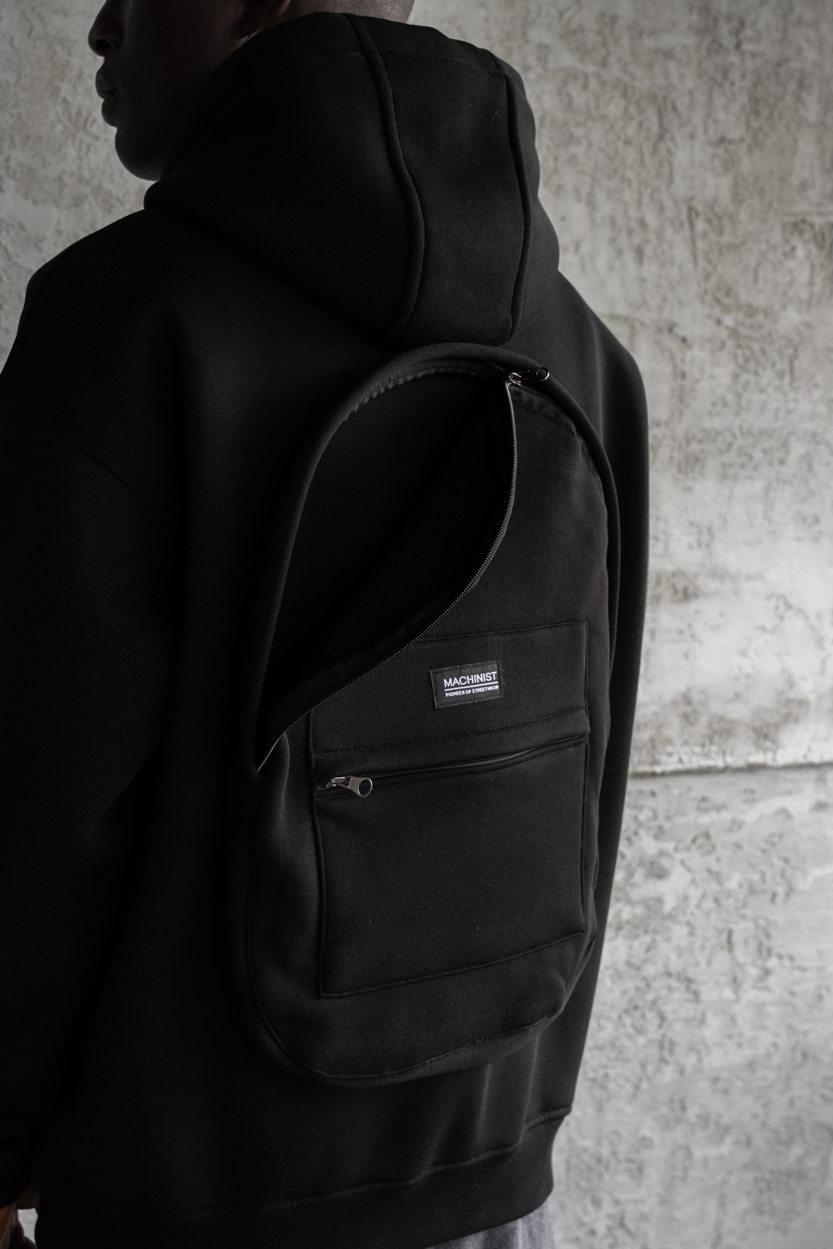 Oversize Basic Zİp Hoodie Sırt Çantalı Şardonlu