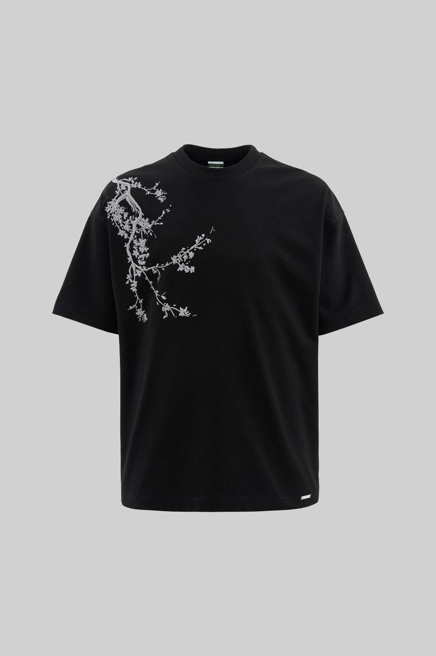 Floral 3d Printed Oversize T-Shirt - Siyah