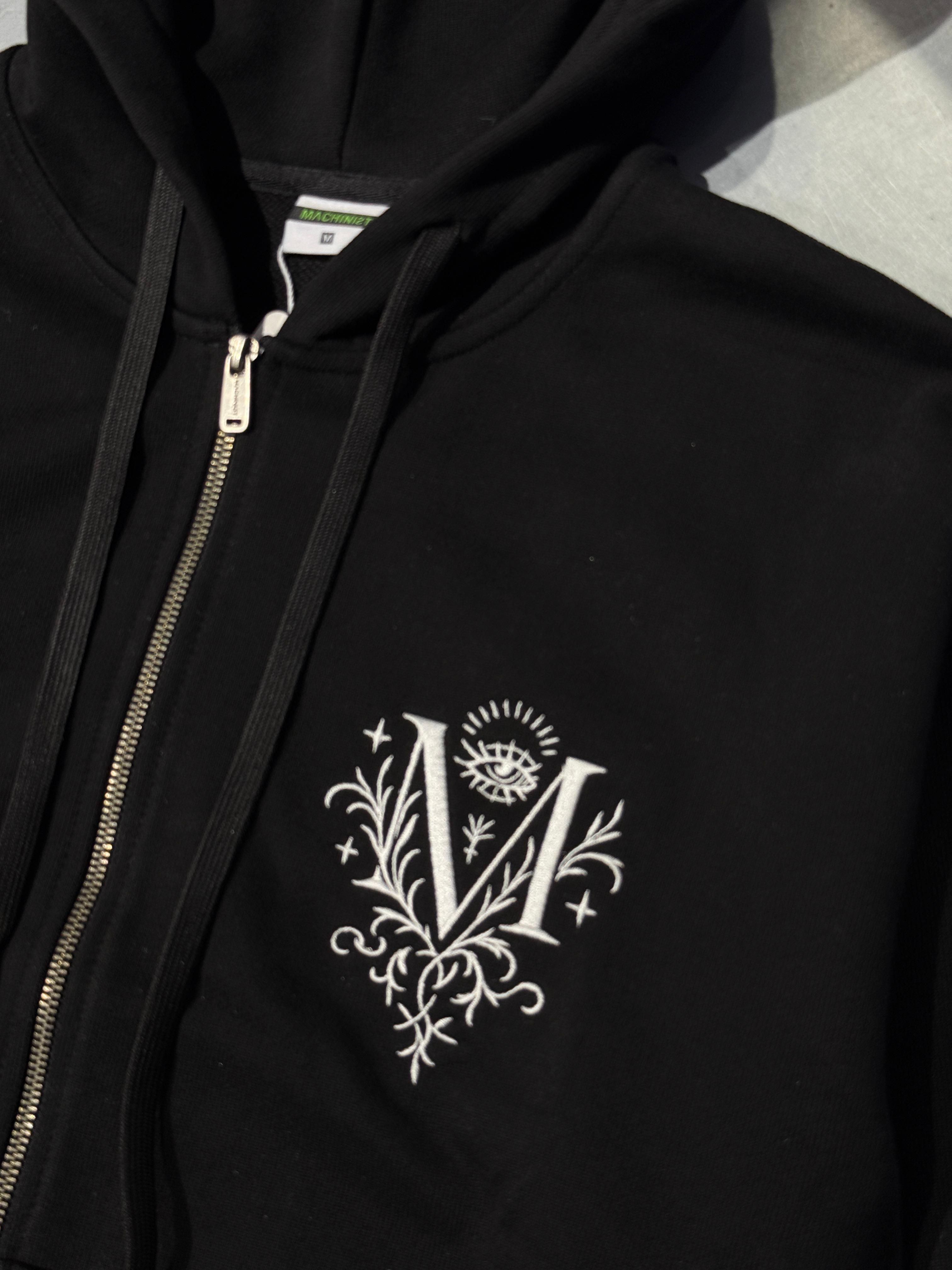 Minimal Nakış Baskılı Zip Hoodie 