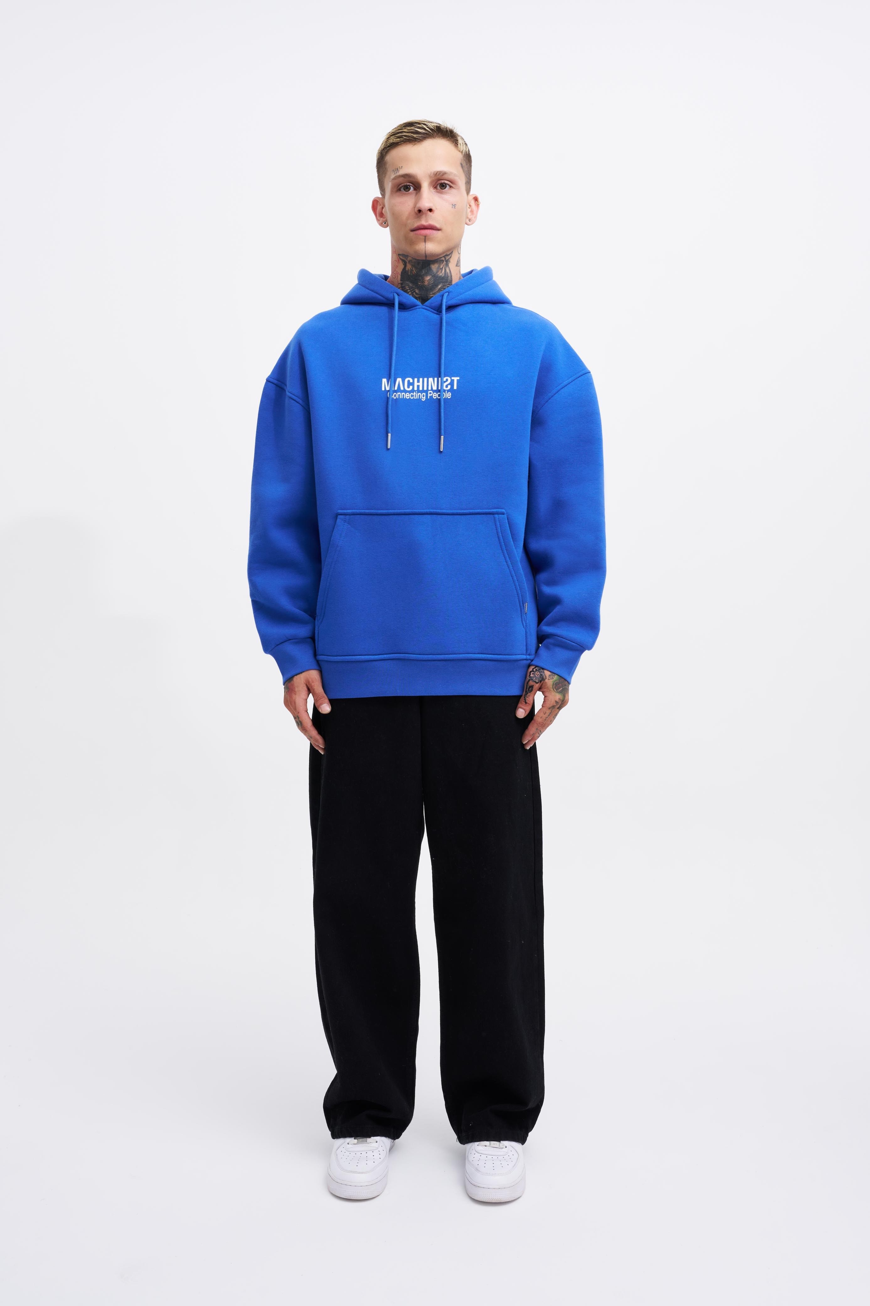 Connecting People Oversize Şardonlu Hoodie - Saks Mavi