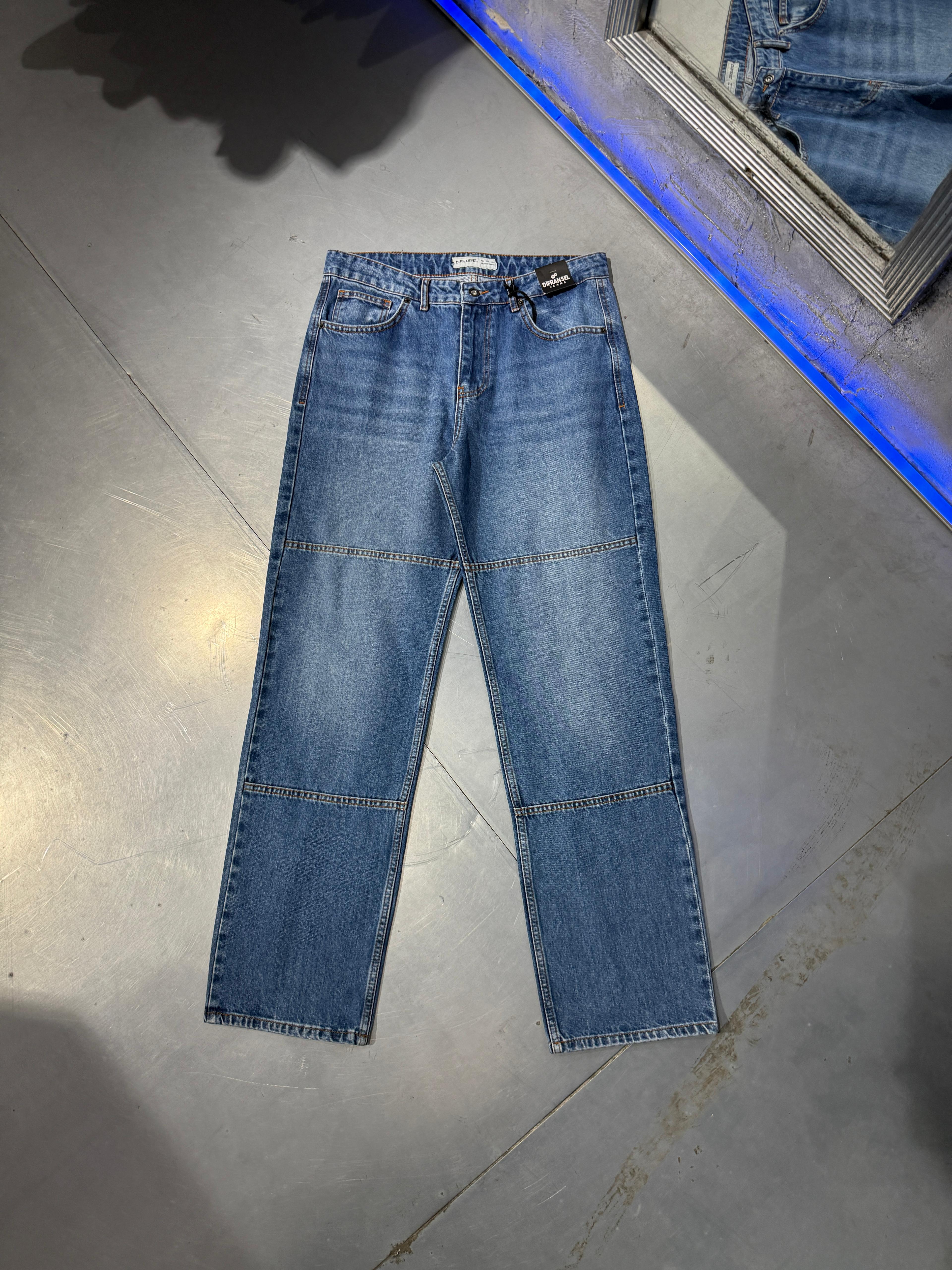 Şerit Detay Baggy Jean Koyu Mavi