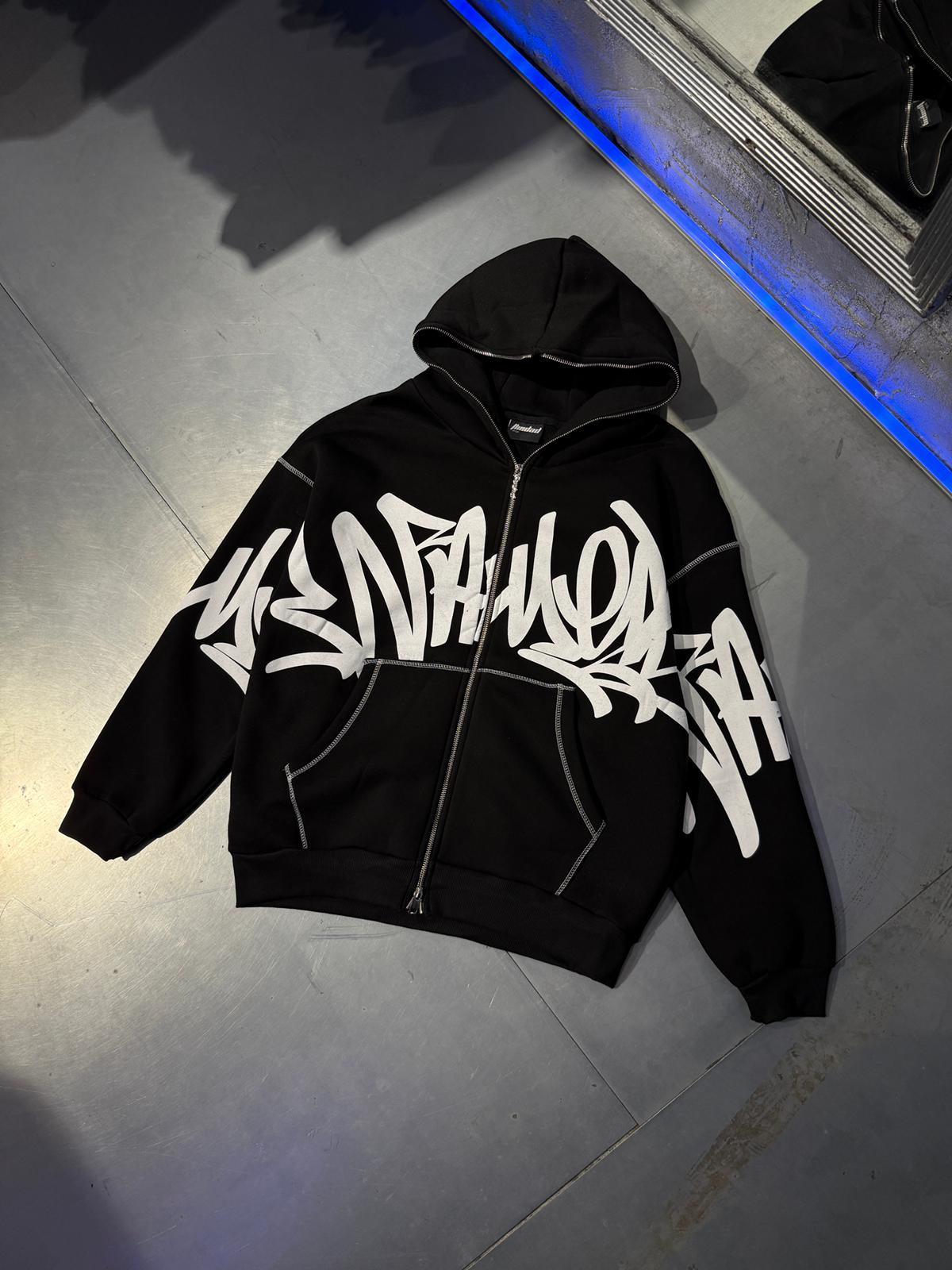 Graffiti Desenli Oversize Full Zip