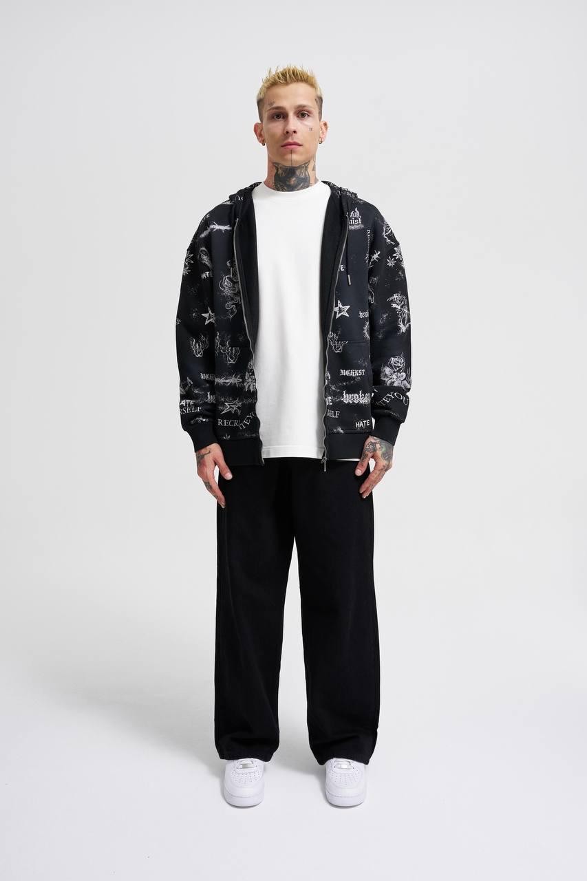 Printed And Washing Zip Hoodie 