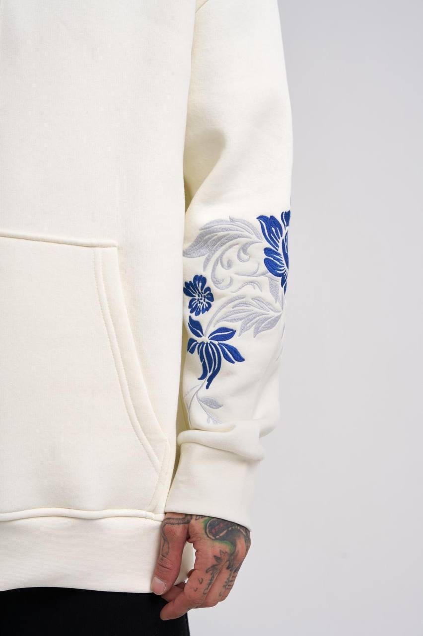 Oversize Embroidery Flowers Şardonlu Hoodie 