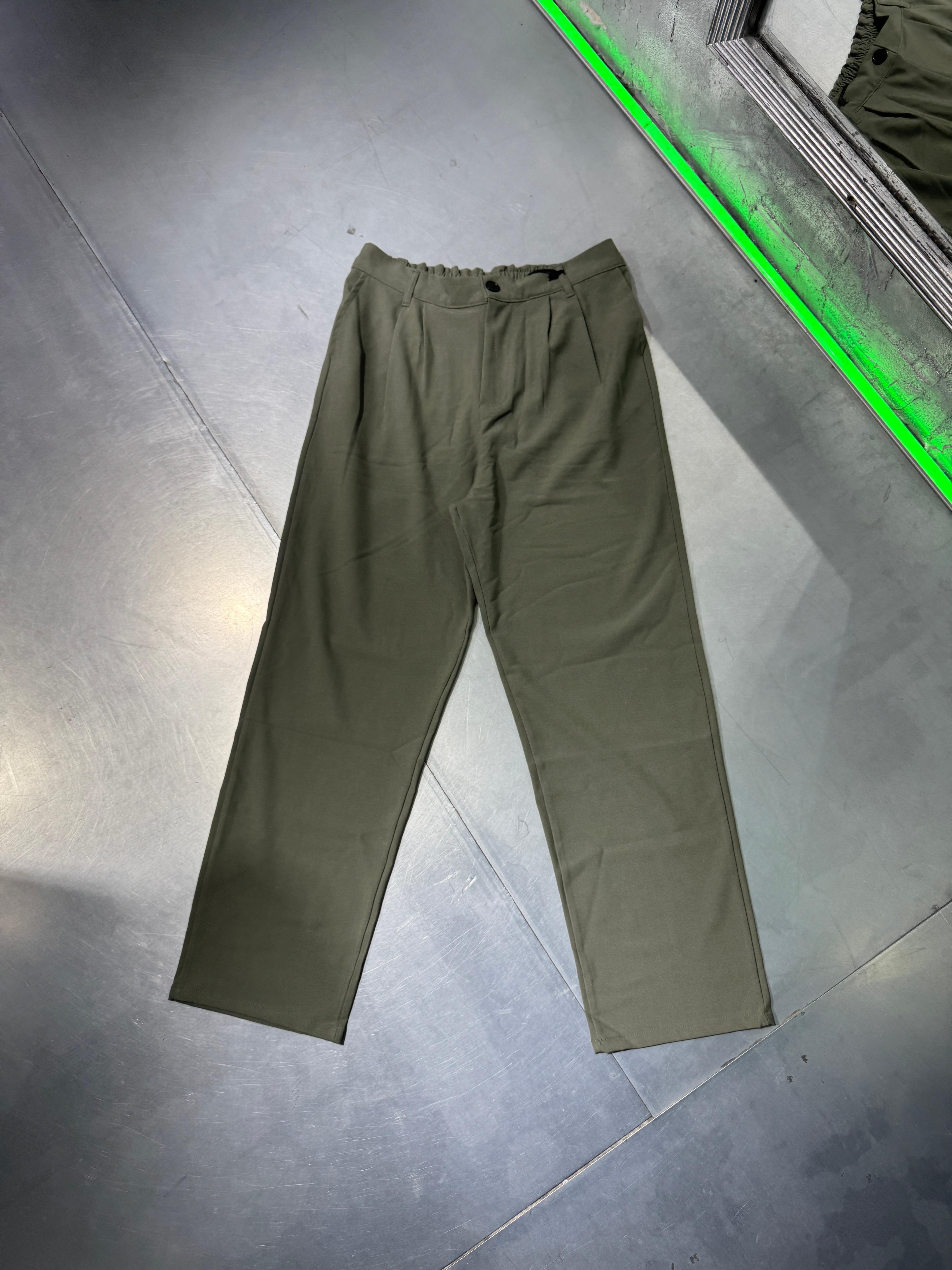 Basic Loose Fit Kumaş Pantolon - Haki