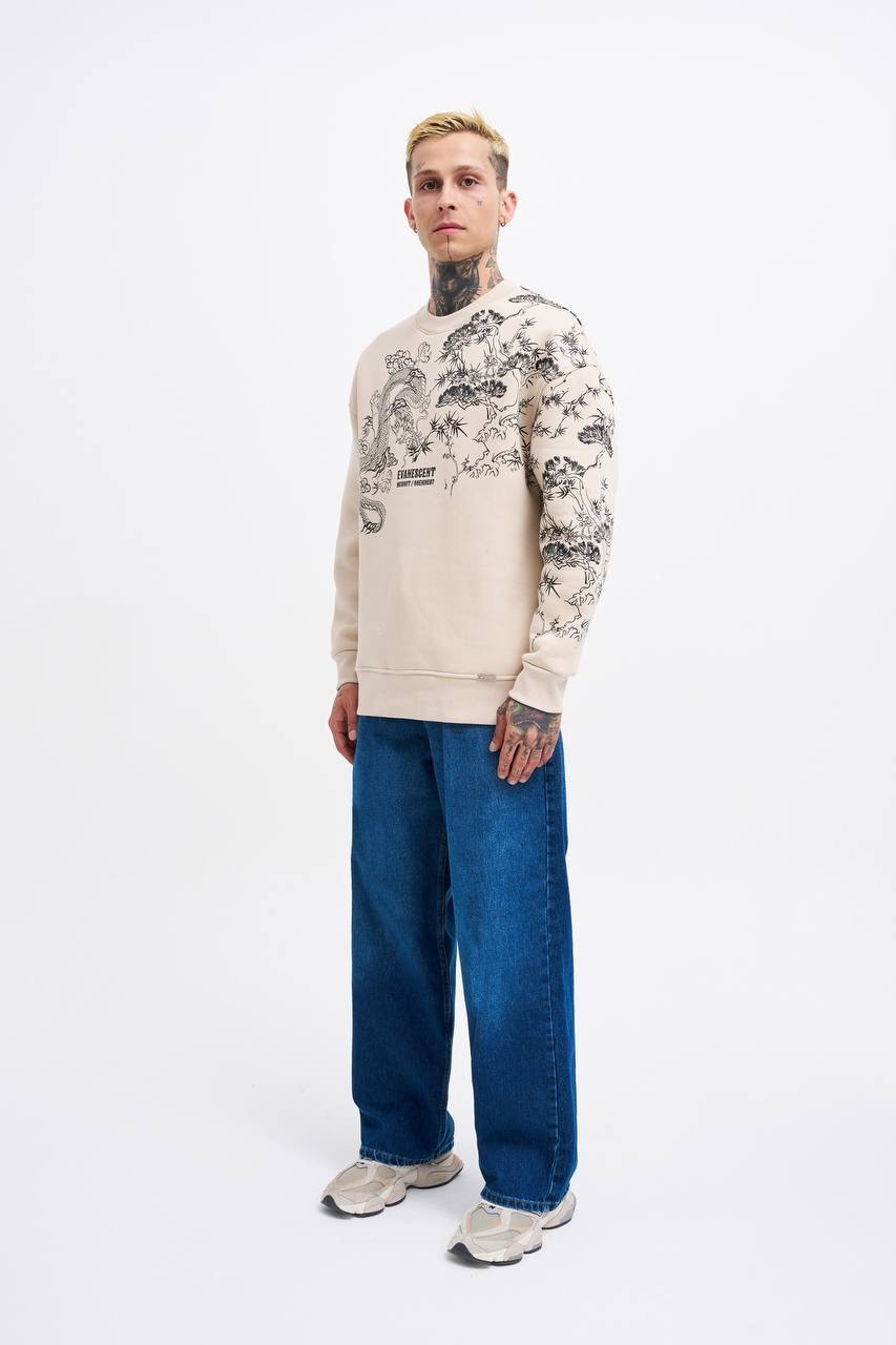 Dragon Printed Oversize Şardonlu Sweatshirt