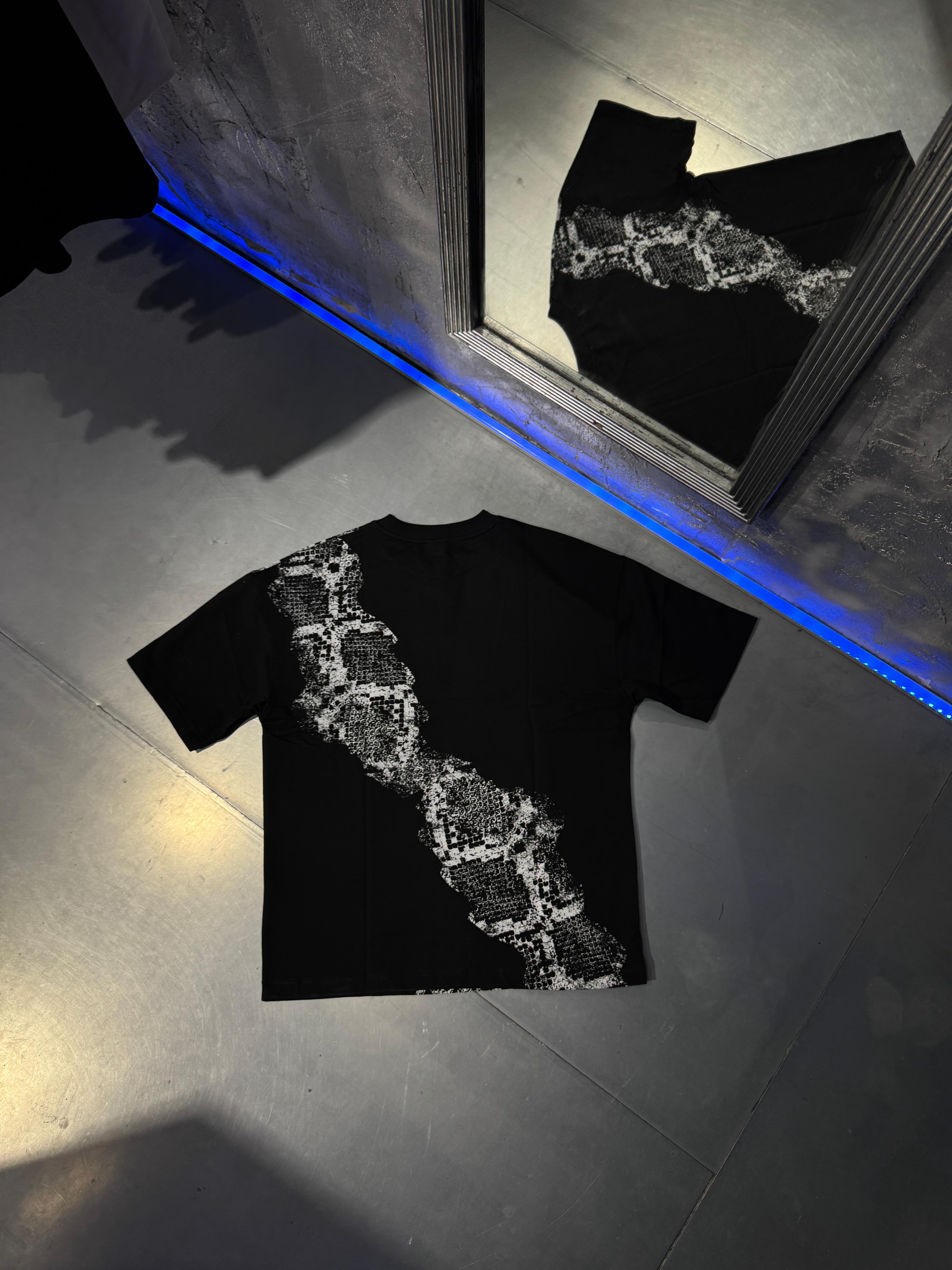 Crocodile Printed Oversize T-Shirt Siyah