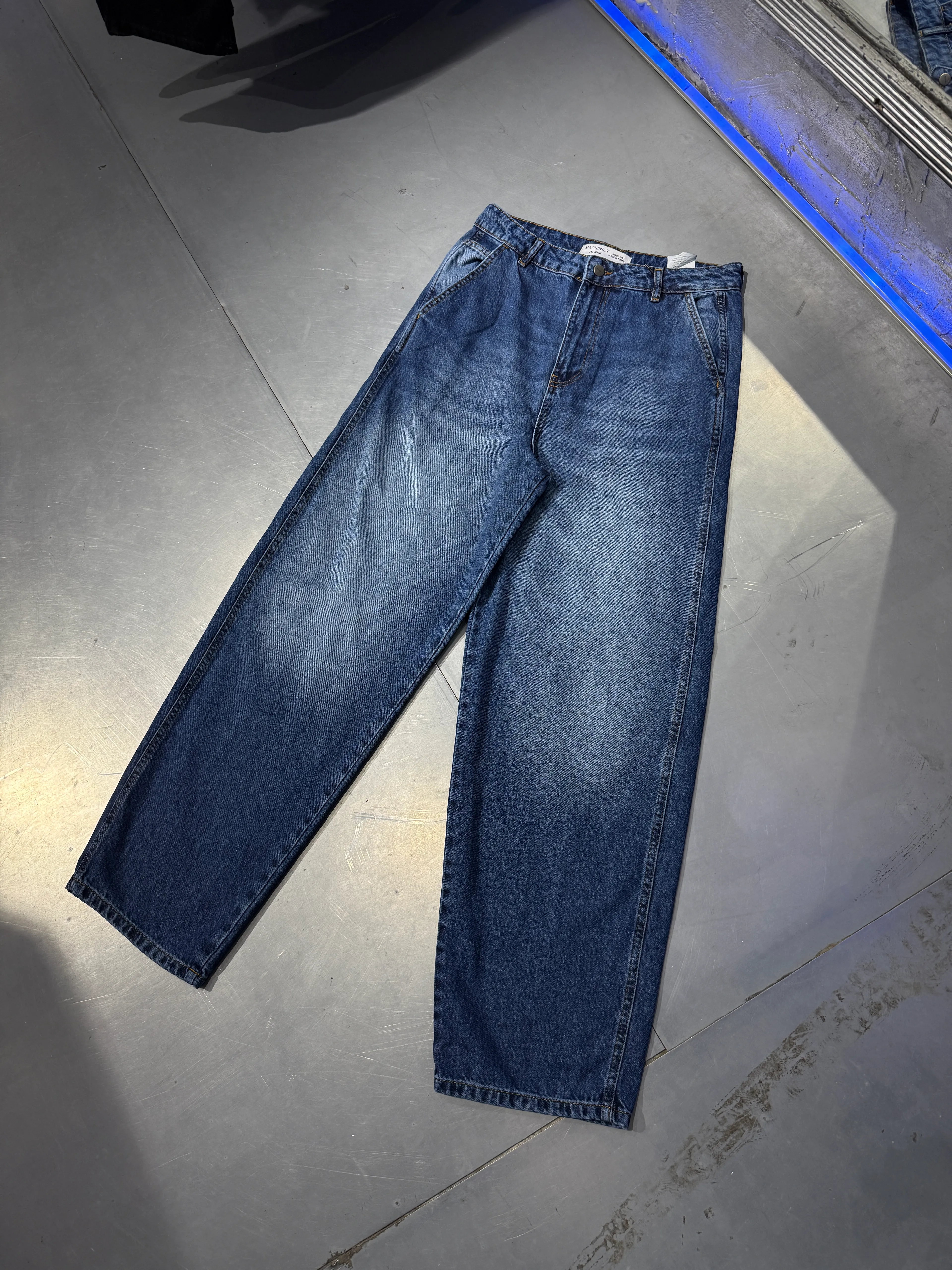 Basic Baloon Fit Jeans Effected Blue