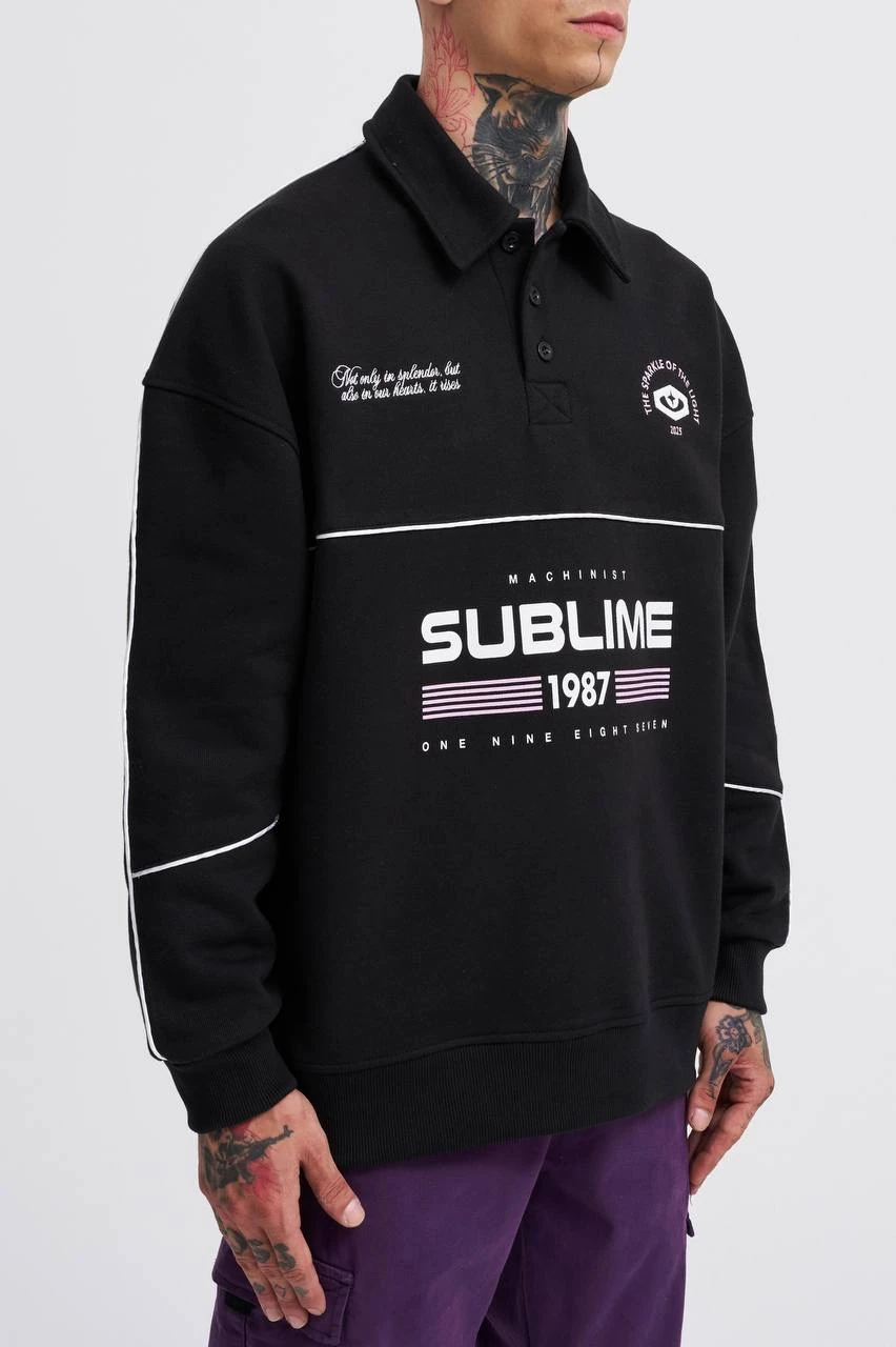 Sublime 1987 Baskılı Oversize Polo Sweatshirt
