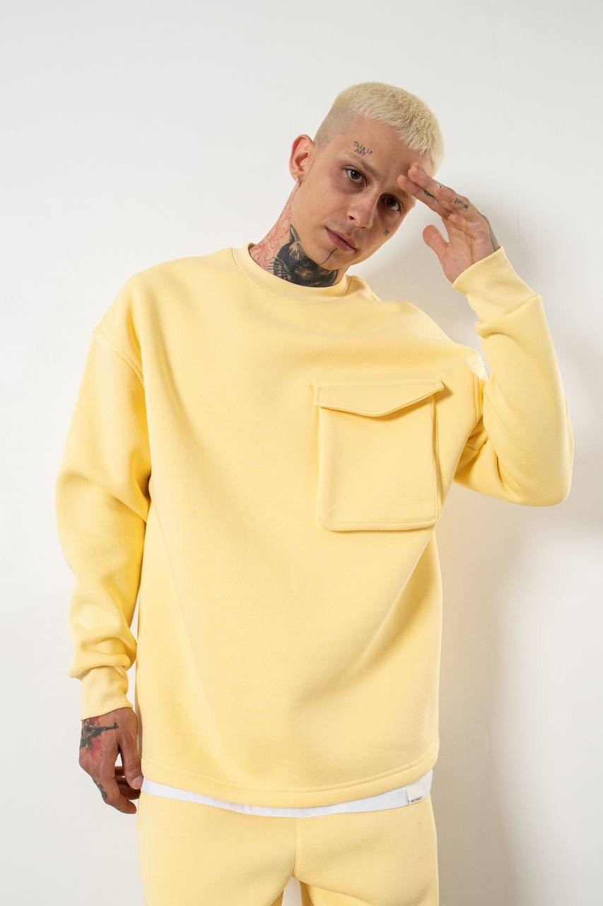 Oversize Cep Detaylı Şardonlu Sweatshirt - Sarı