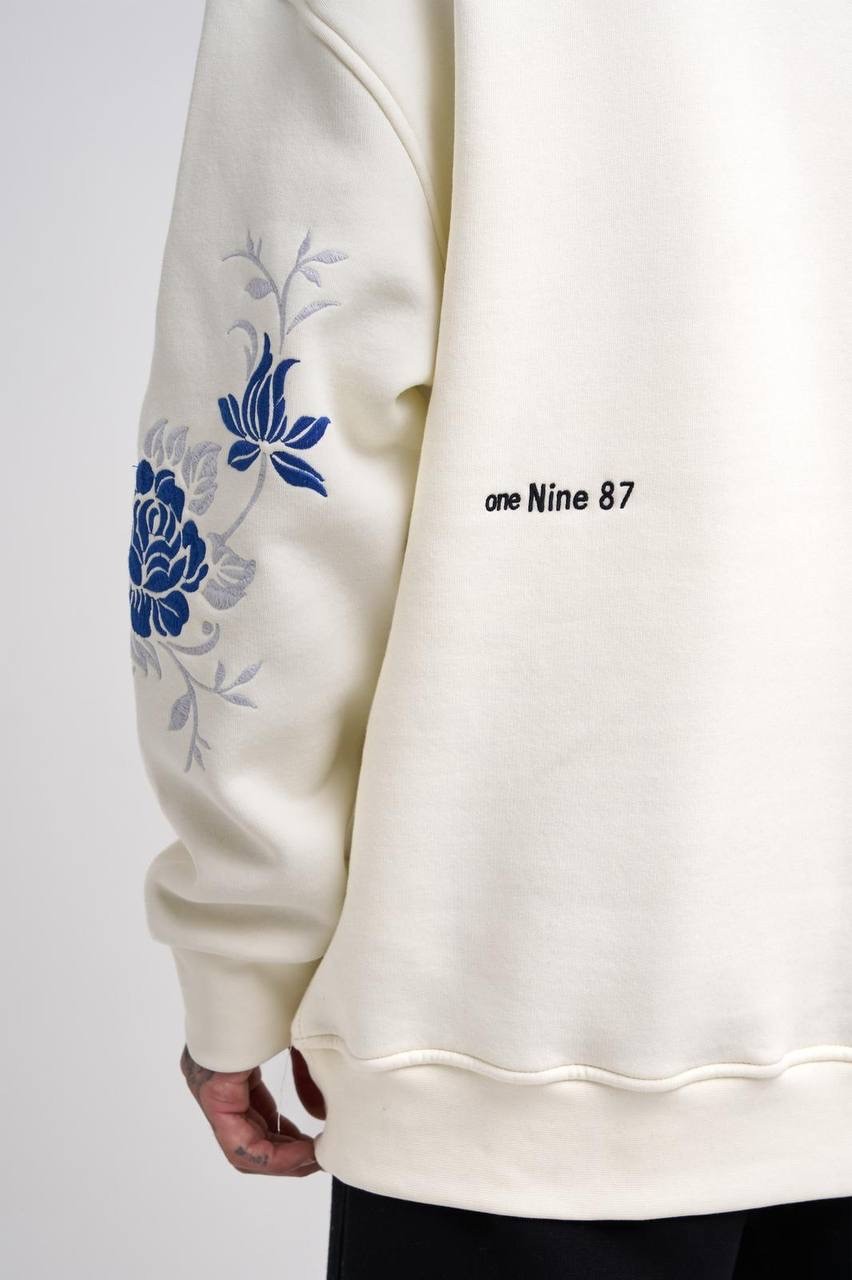 Oversize Embroidery Flowers Şardonlu Hoodie 