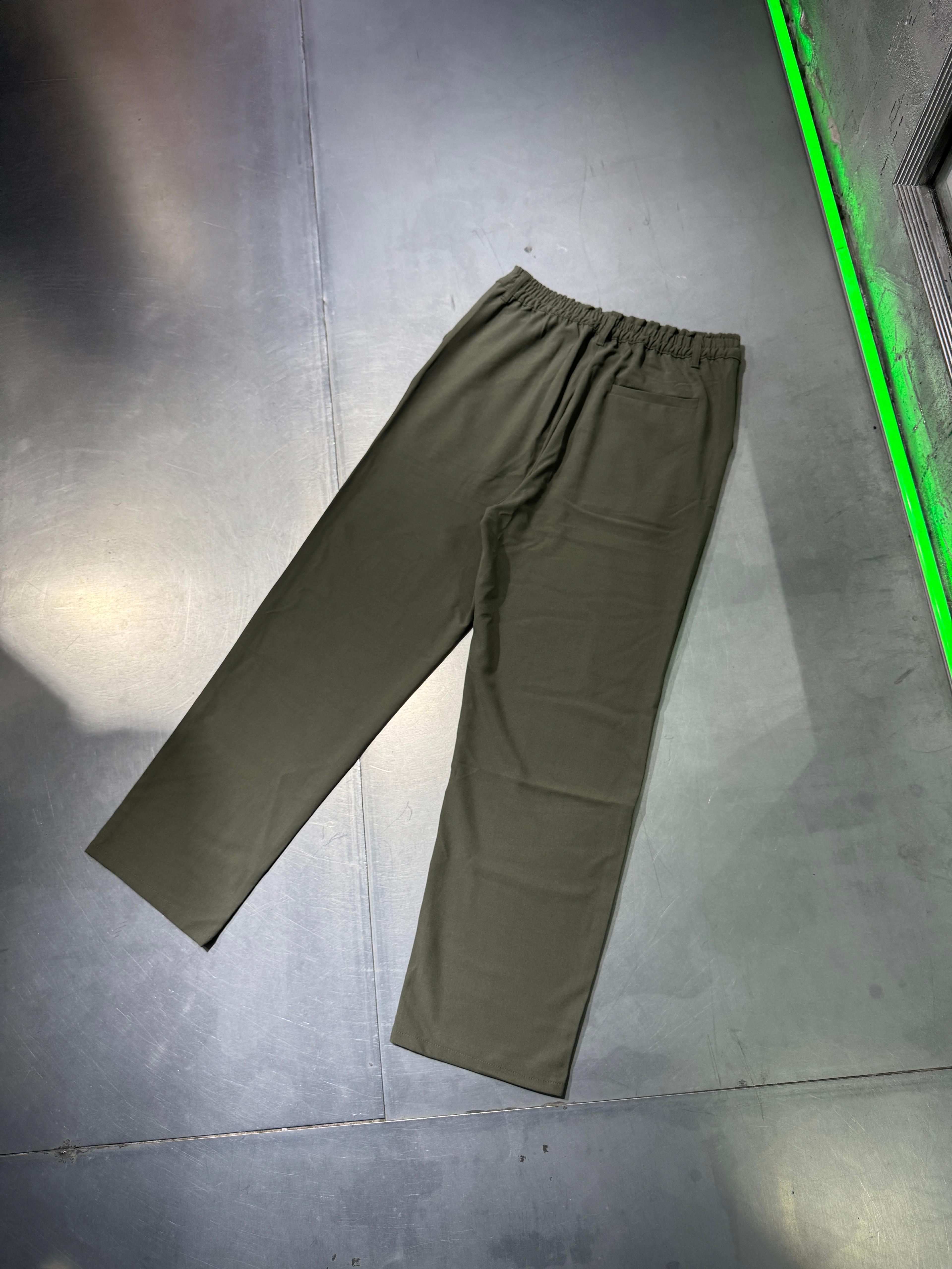 Basic Loose Fit Kumaş Pantolon - Haki