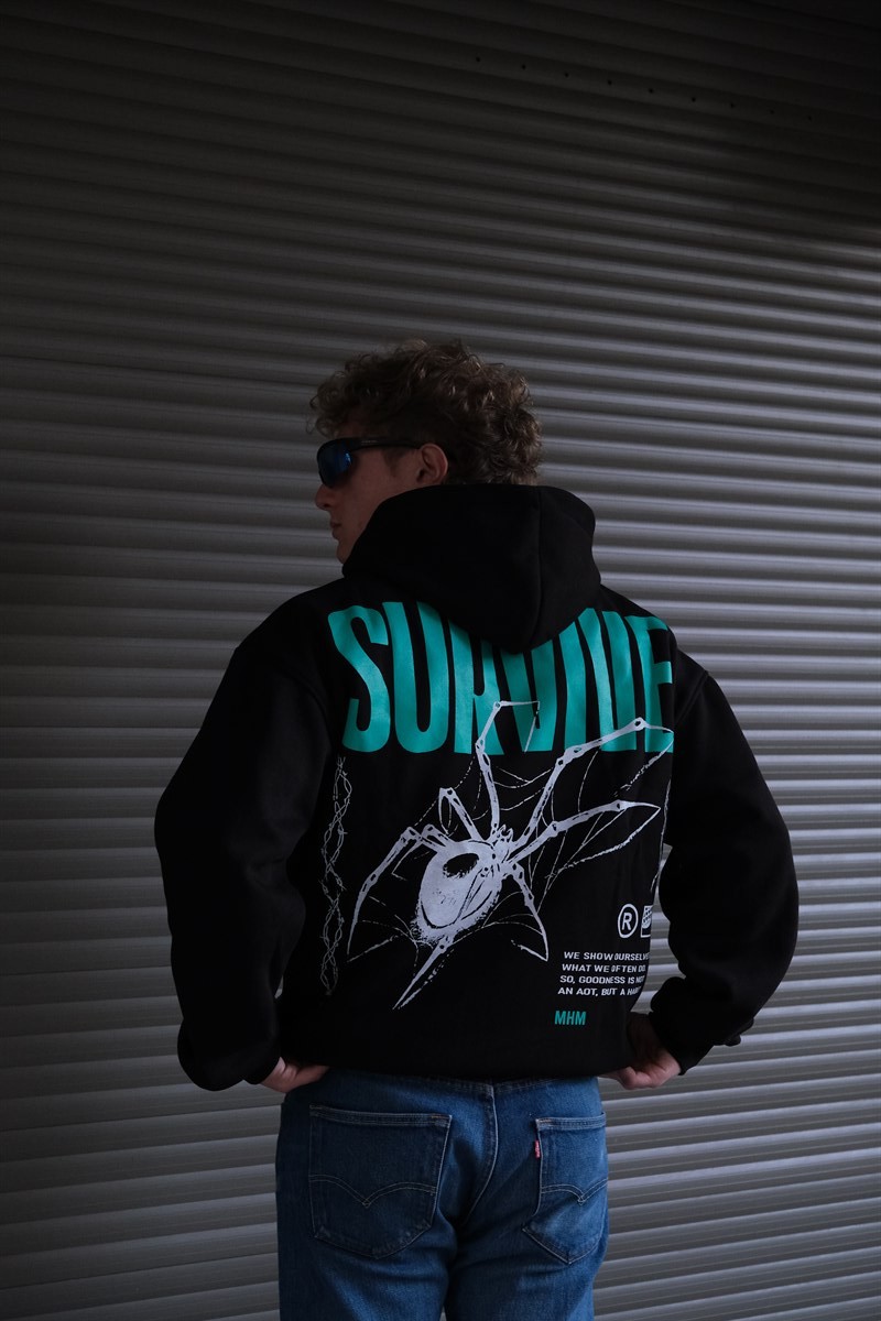 Mhm 1976 Survive 3 İplik Şardonlu Hoodie Siyah