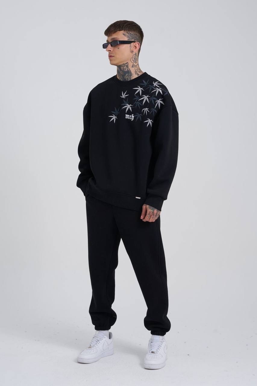 Cannabis Mac Şardonlu Sweatshirt - Siyah