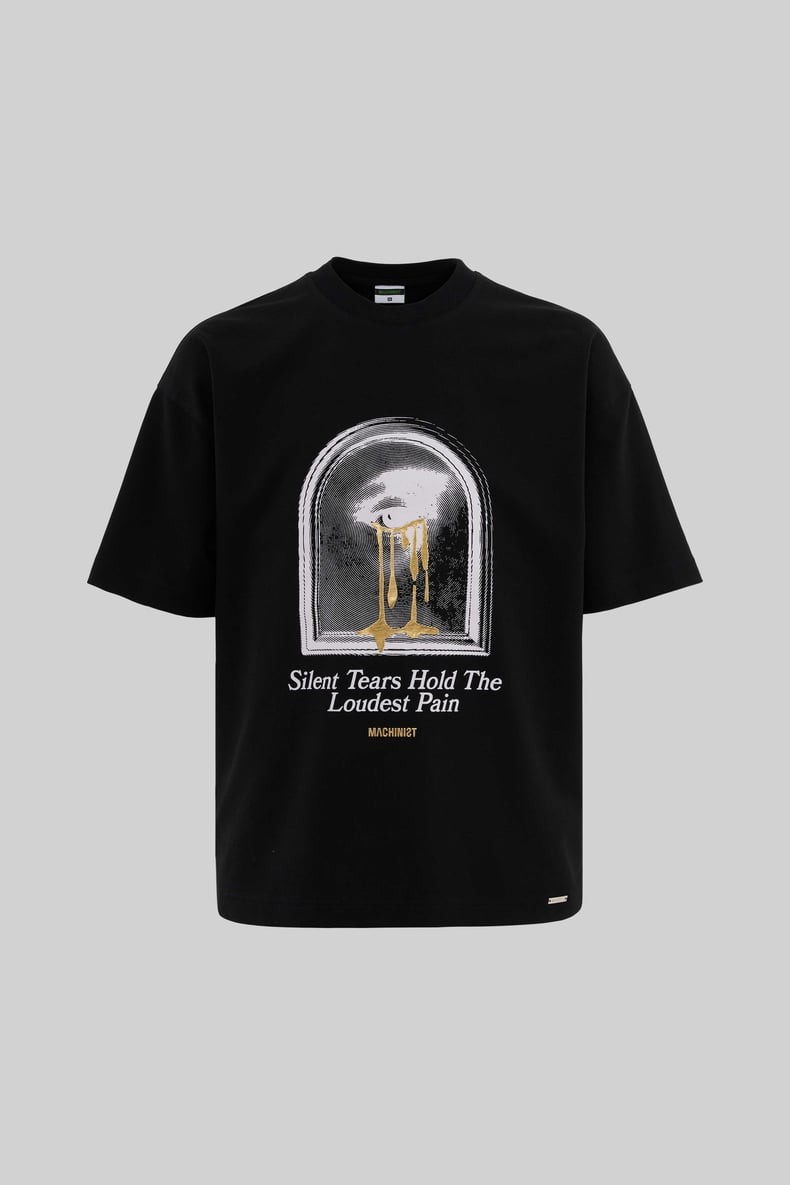 Golden Tears Printed Oversize T-Shirt - Dark Black