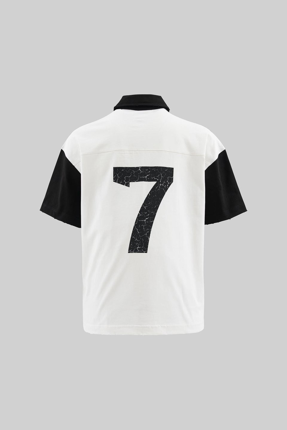 Printed and Yıkamalı Polo Oversize Siyah Tişört