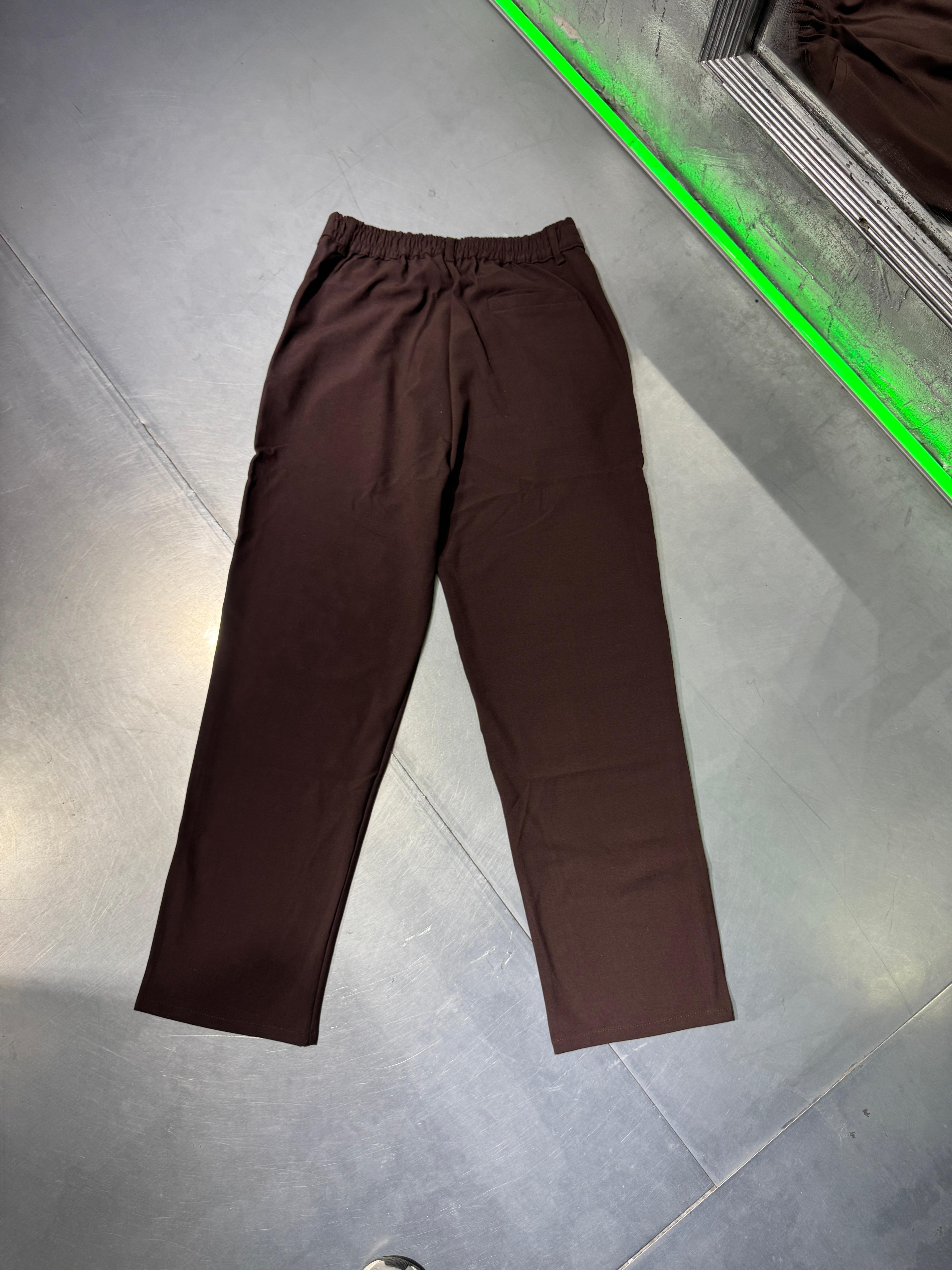 Basic Loose Fit Kumaş Pantolon - Kahverengi