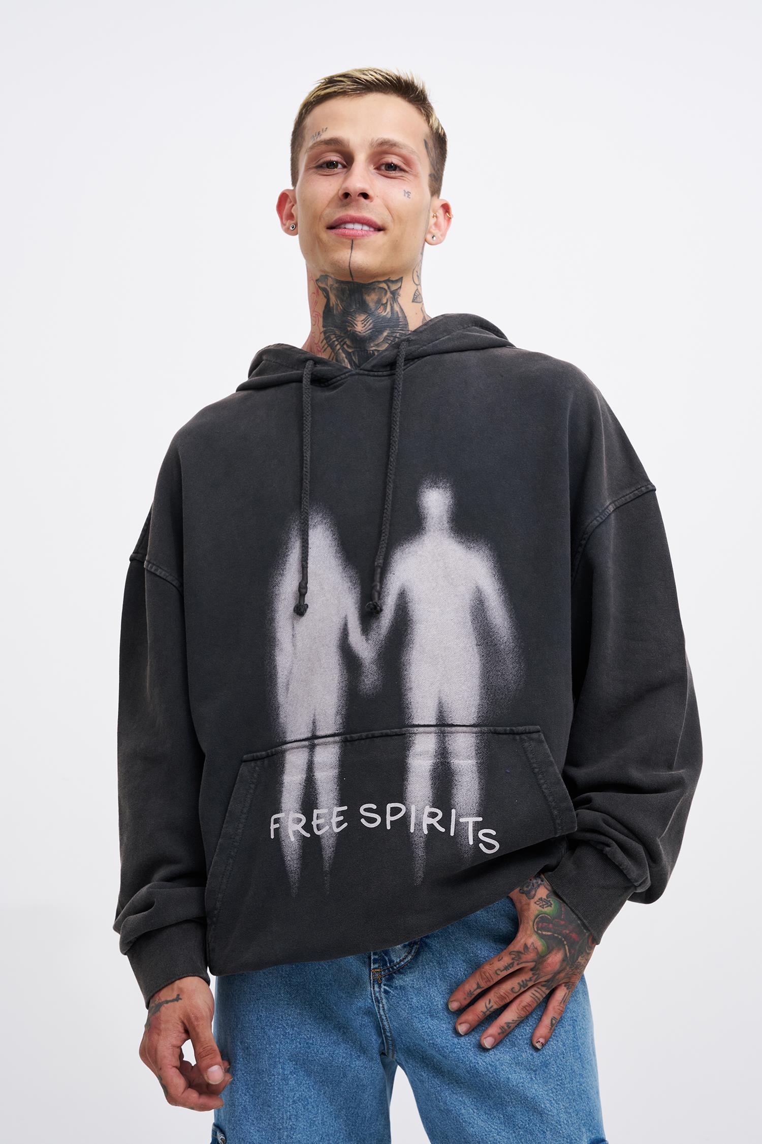 Free Sprits Oversize 3 İplik Hoodie - Black