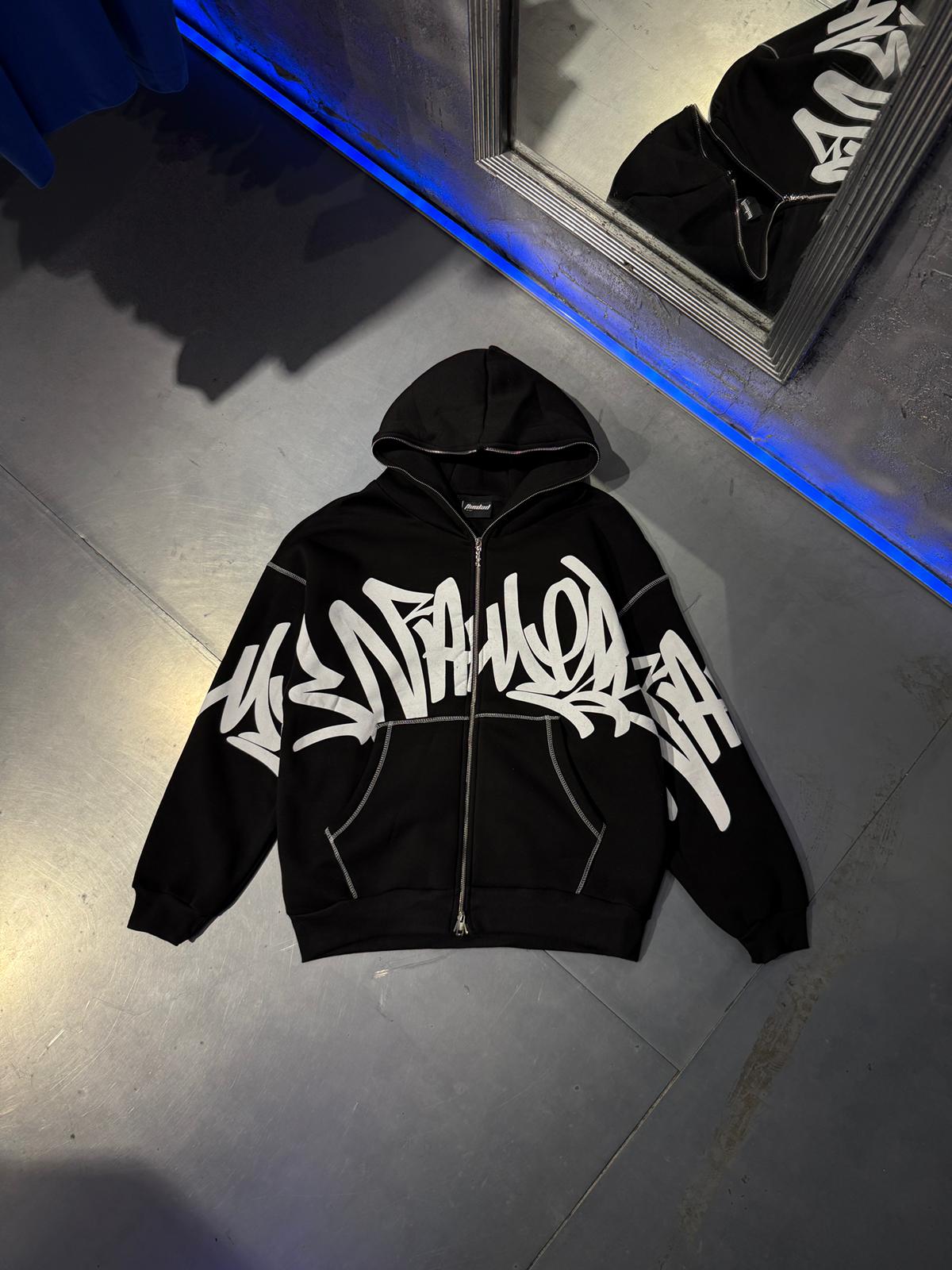Graffiti Desenli Oversize Full Zip